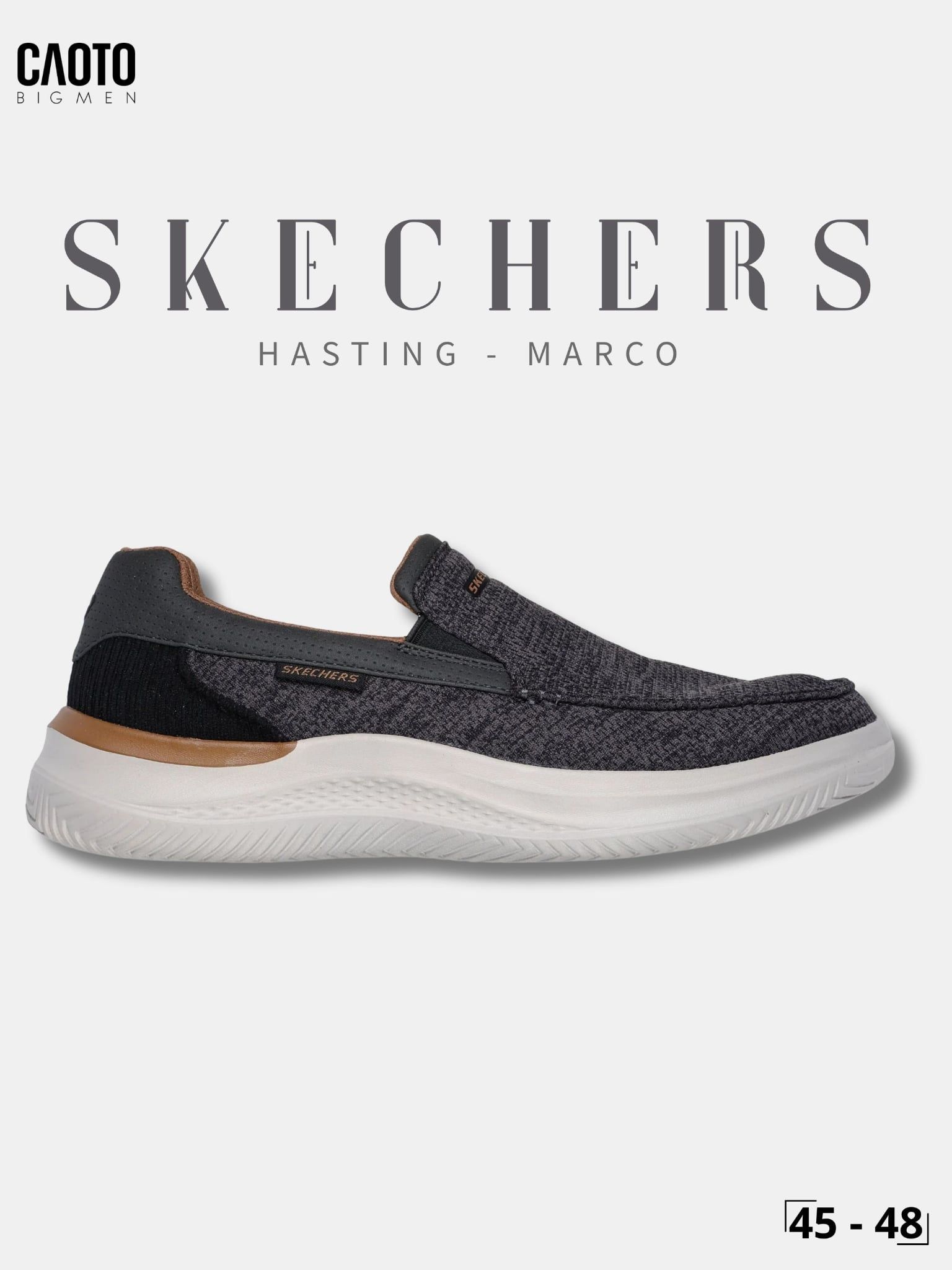 Giày Lười Nam Big Size Skechers Relaxed Fit Hasting Marco Gray Black Êm Chân Size 45 - 50 