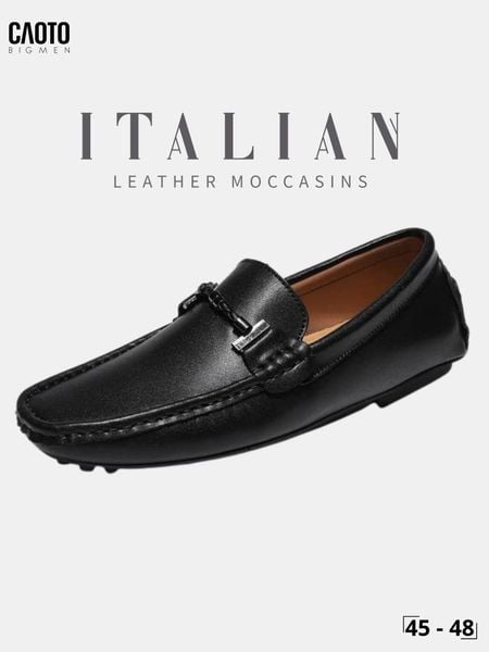  Giày Lười Nam Big Size Italian Loafers Da Mềm Moccasin Nhẹ Chân Màu Đen Size 45 - 48 