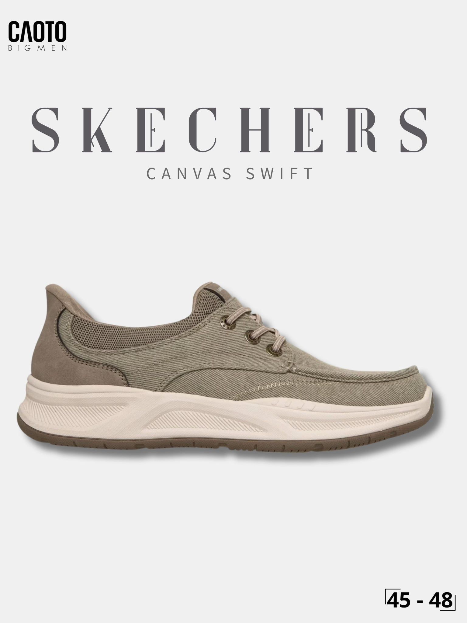  Giày Sneaker Nam Big Size Skechers Canvas Swift Fit Low Taupe Nâu Xám Êm Chân Size 45 - 48 