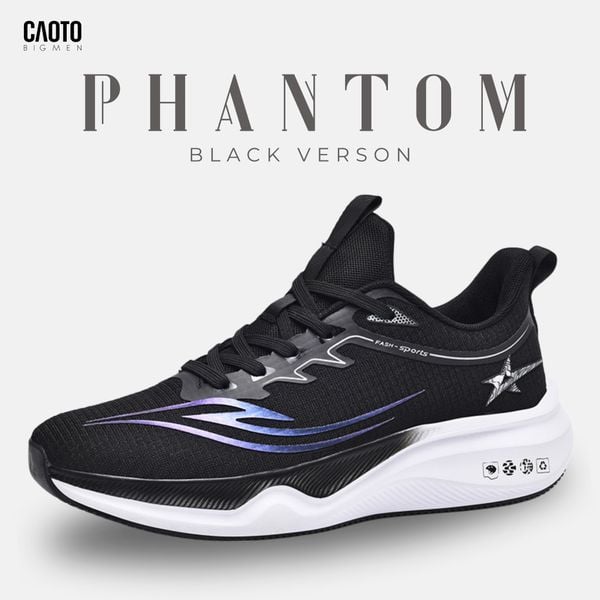 Giày chạy bộ nam big size Phantom màu đen thiết kế thể thao hiện đại.