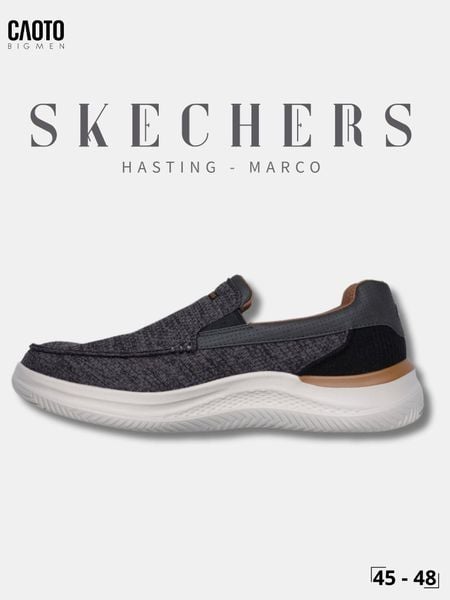  Giày Lười Nam Big Size Skechers Relaxed Fit Hasting Marco Gray Black Êm Chân Size 45 - 50 