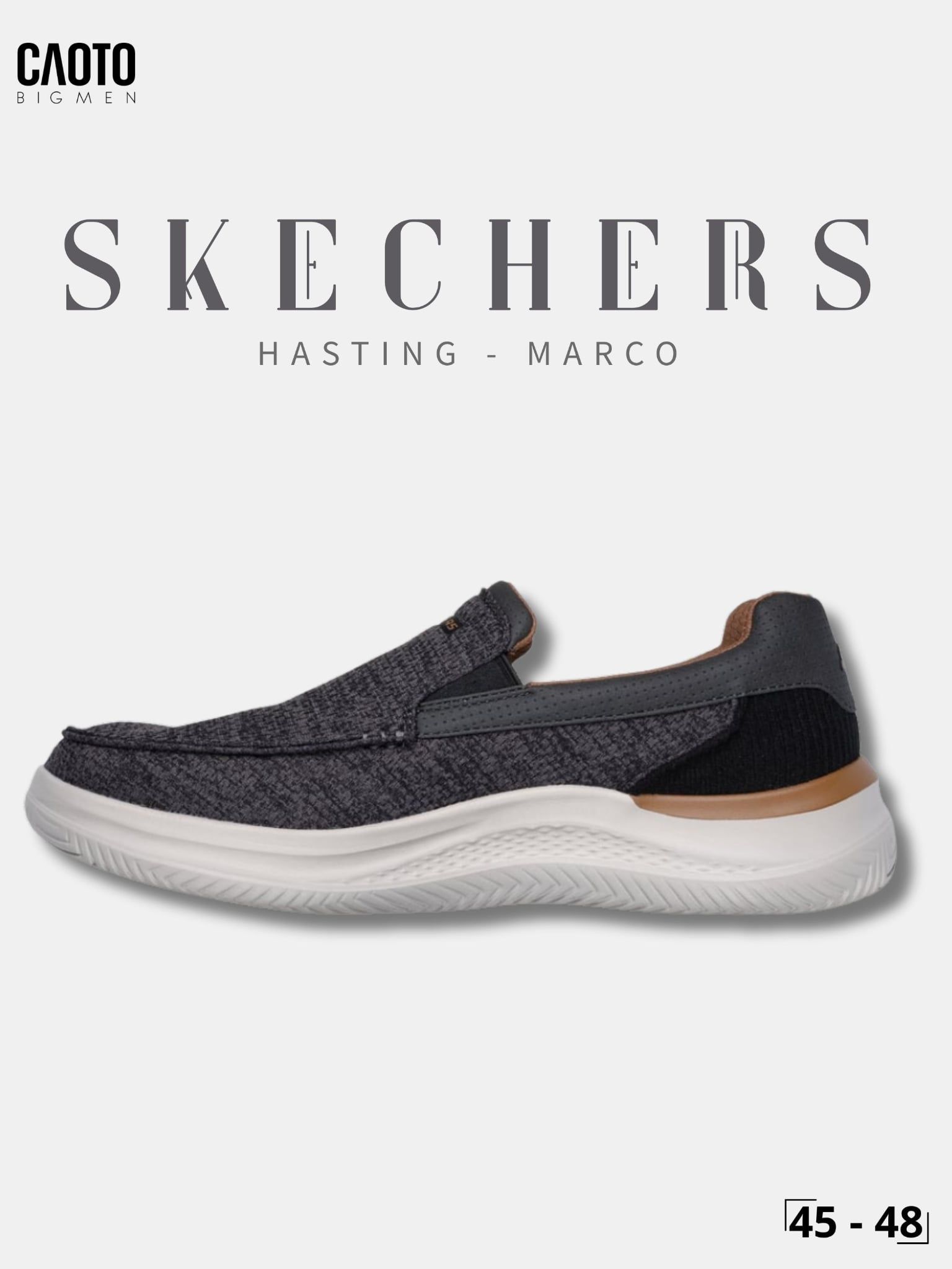  Giày Lười Nam Big Size Skechers Relaxed Fit Hasting Marco Gray Black Êm Chân Size 45 - 50 