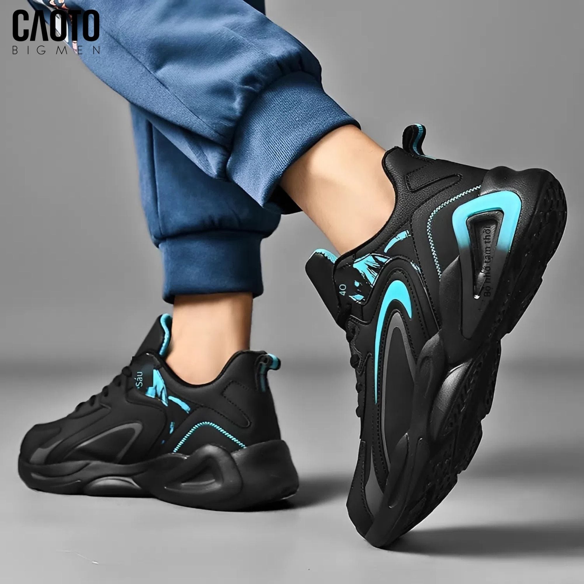  Giày Thể Thao Nam Big Size Generic Black & Neon Blue – Sneaker Cá Tính, Size 45–48 
