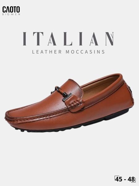  Giày Lười Nam Big Size Italian Loafers Da Mềm Moccasin Nhẹ Chân Màu Nâu Size 45 - 48 