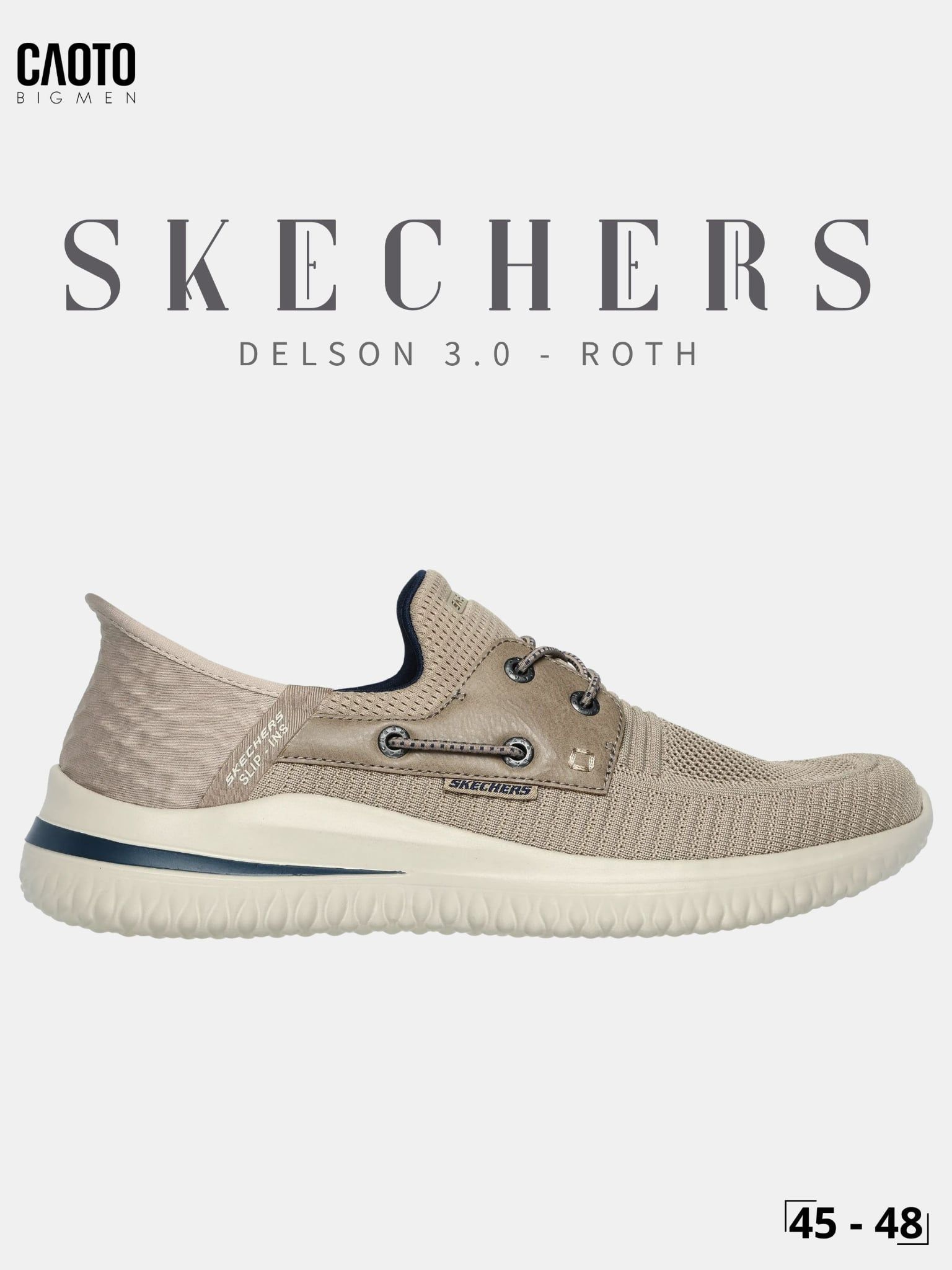  Giày Nam Big Size Skechers Delson 3.0 Roth Taupe Size 45 - 48 