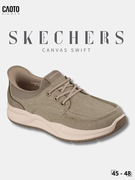  Giày Sneaker Nam Big Size Skechers Canvas Swift Fit Low Taupe Nâu Xám Êm Chân Size 45 - 48 