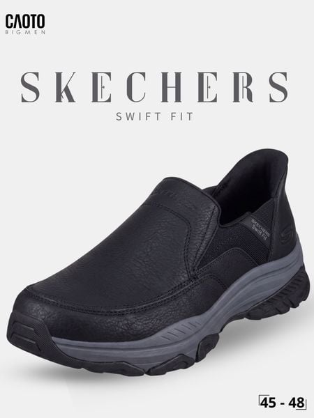 giày sneaker nam big size Skecher Swift Fit da đen giày nam size 45 46 47 48 50