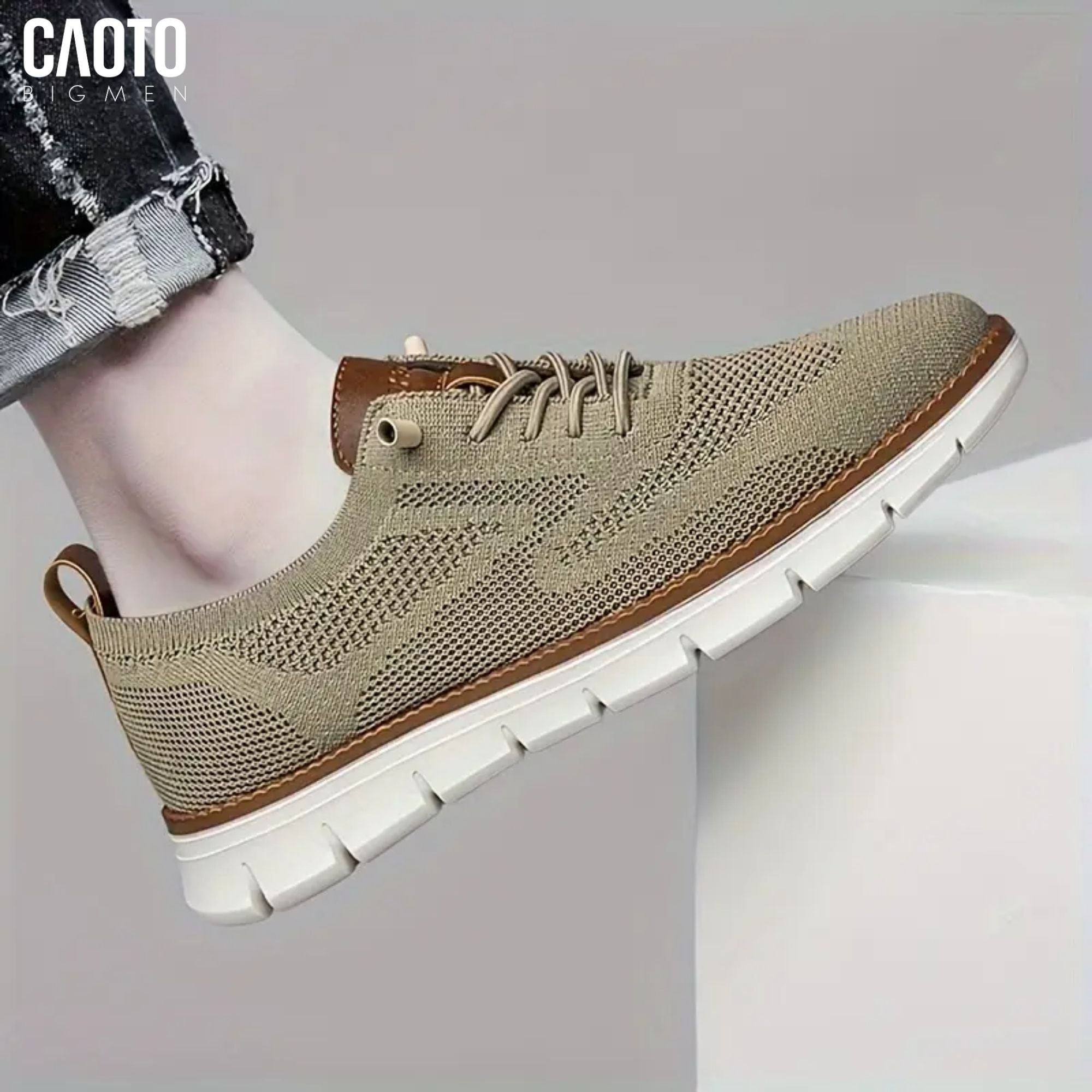  Giày Lười Nam Big Size Casual Flex Begie – Thoáng Khí, Nhẹ Êm, Size 47-50 