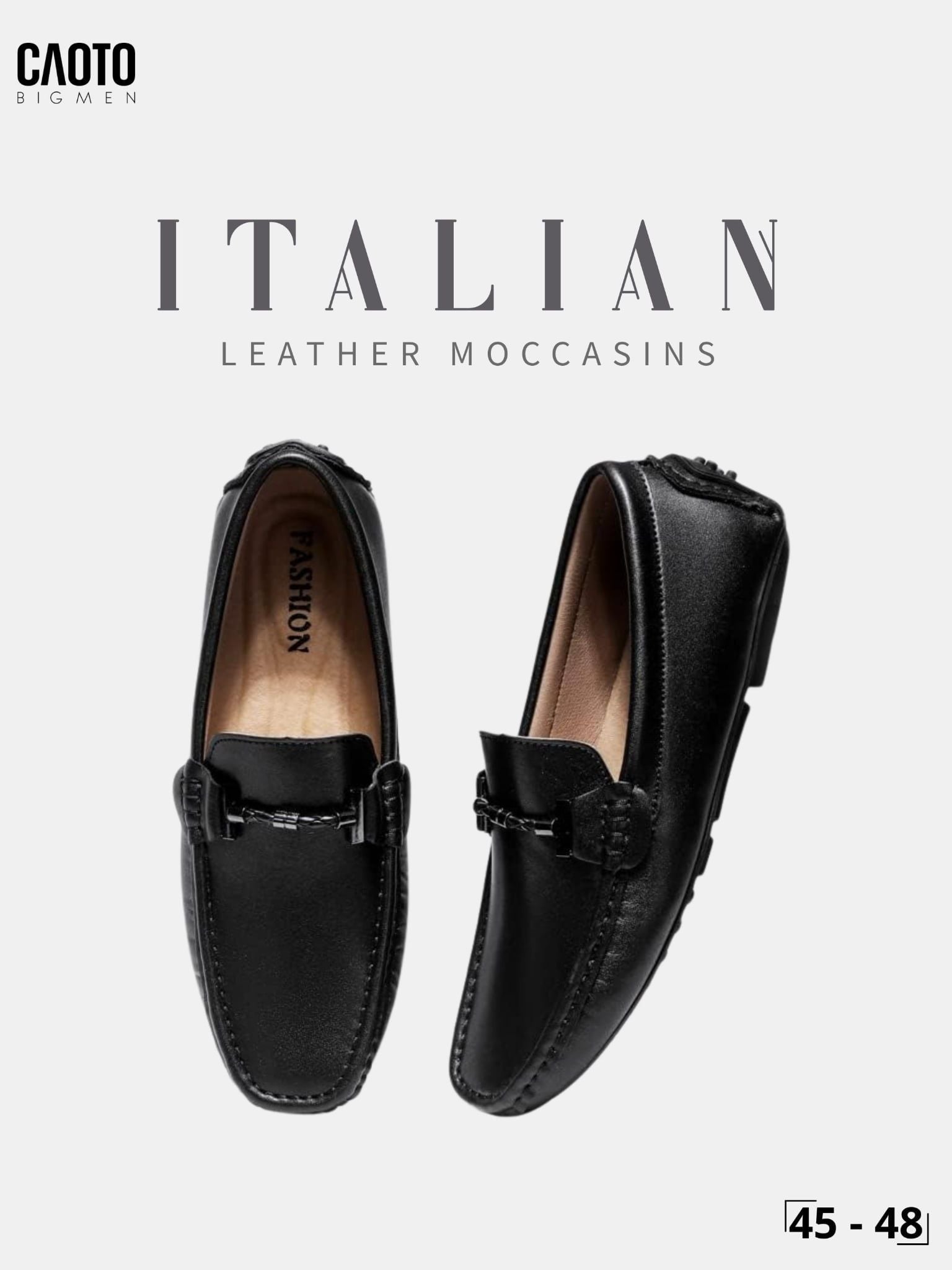  Giày Lười Nam Big Size Italian Loafers Da Mềm Moccasin Nhẹ Chân Màu Đen Size 45 - 48 
