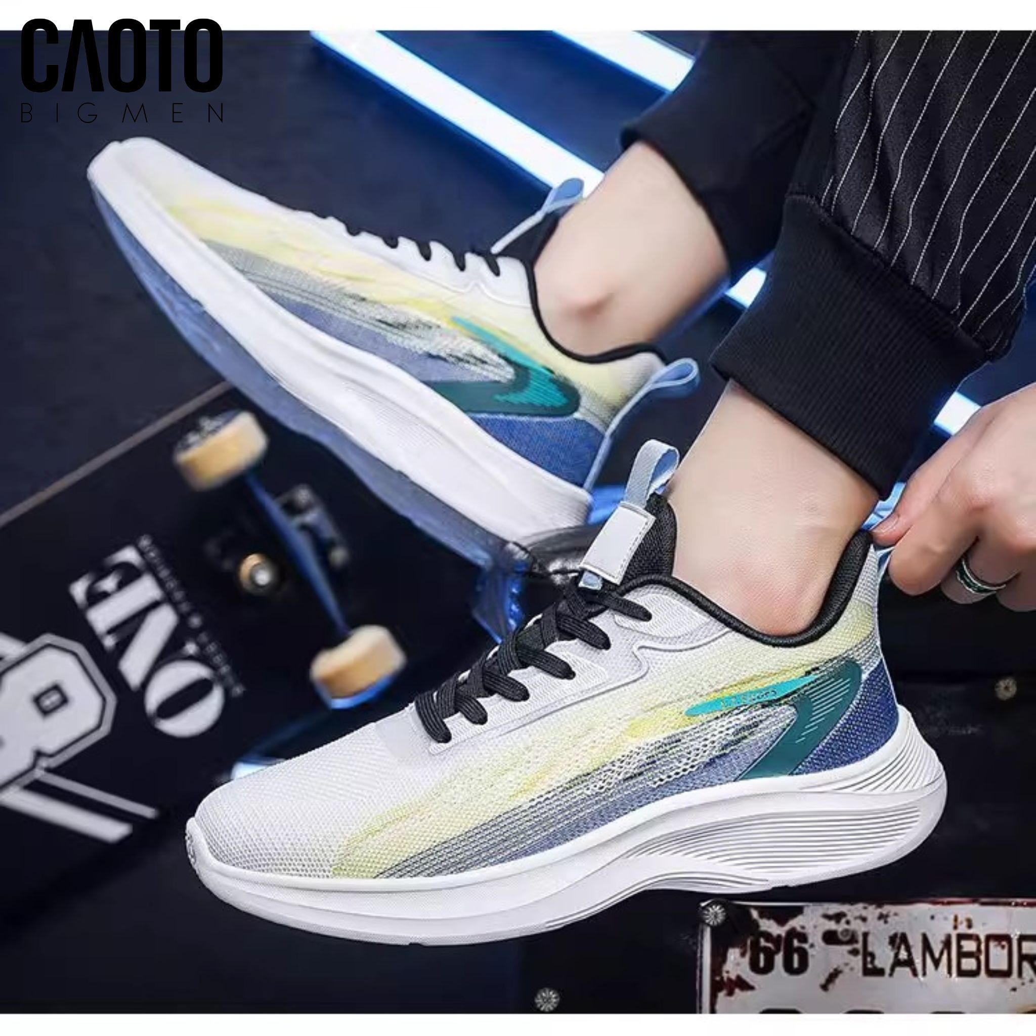  Giày Sneaker Nam Big Size Stratos Blue Yellow Thoáng Khí Size 45-50 