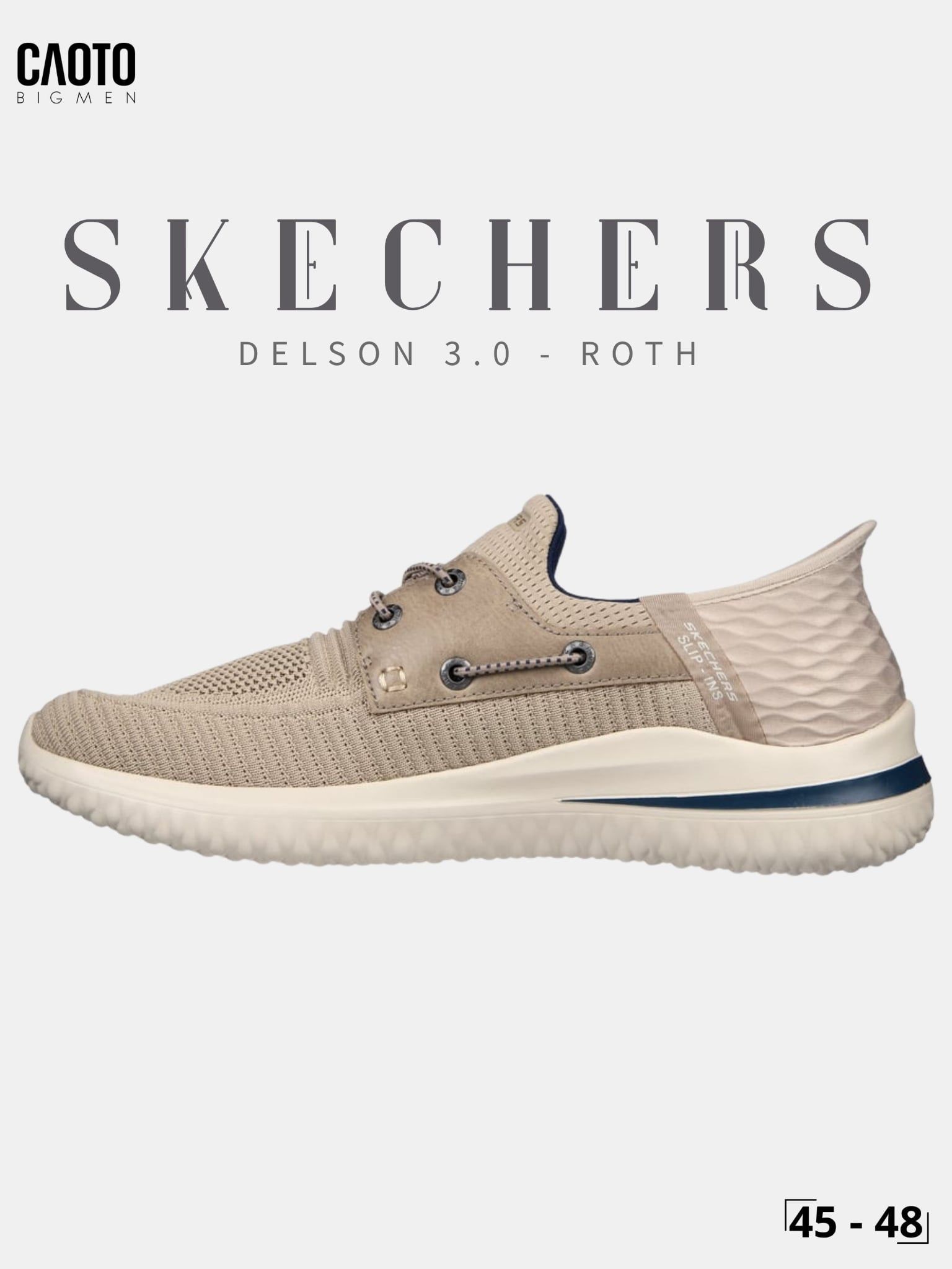 Giày Nam Big Size Skechers Delson 3.0 Roth Taupe Size 45 - 48 