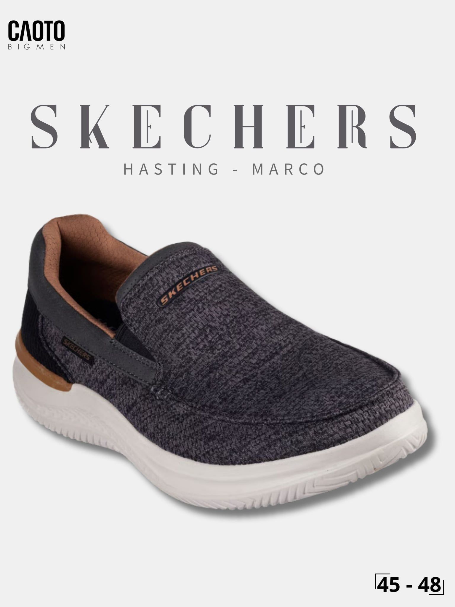  Giày Lười Nam Big Size Skechers Relaxed Fit Hasting Marco Gray Black Êm Chân Size 45 - 50 
