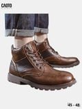  Giày Boot Nam Big Size Da Nâu Cổ Cao Phối Đen Đế Cao Su Phong Cách Size 45 - 48 