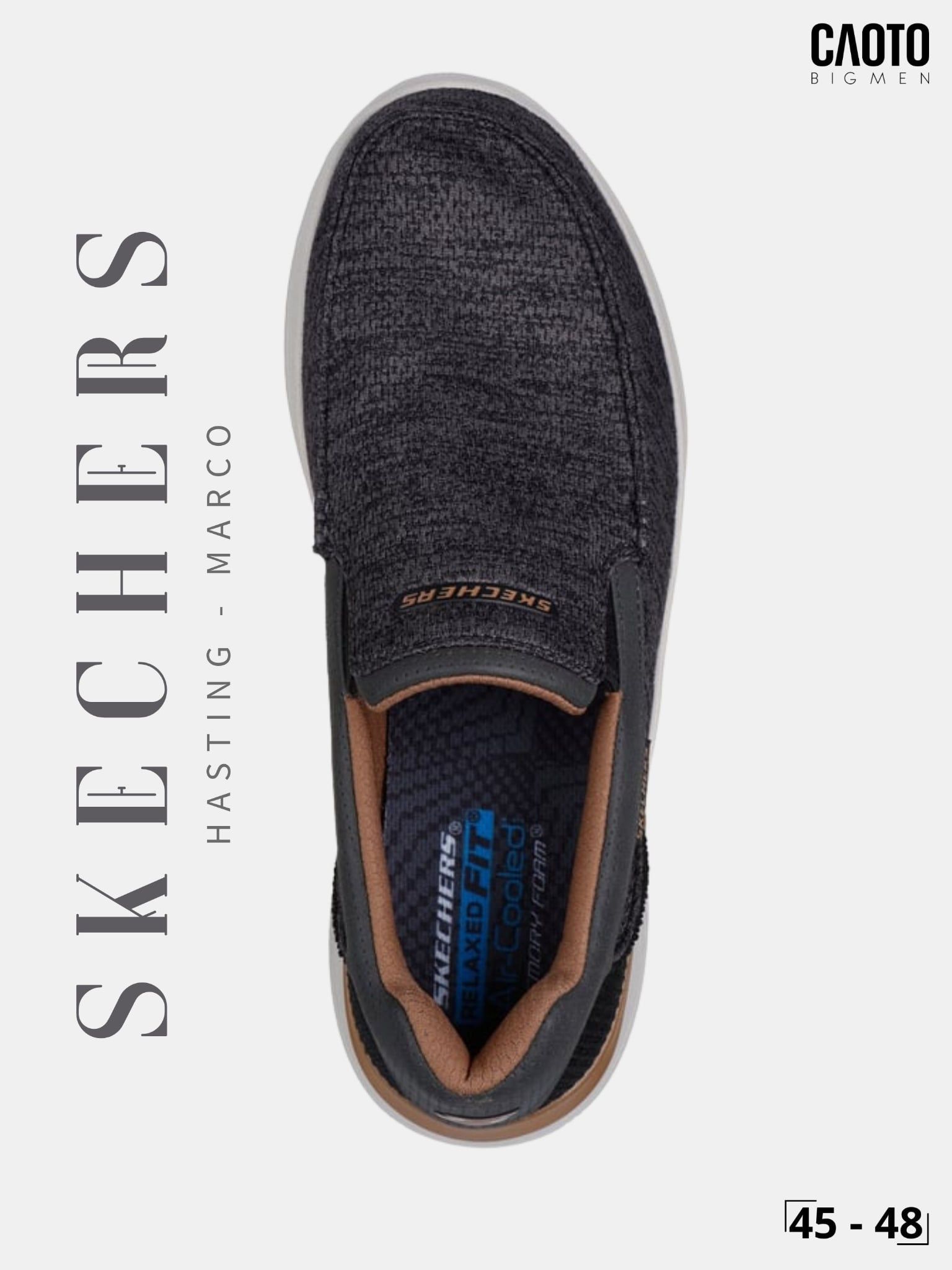  Giày Lười Nam Big Size Skechers Relaxed Fit Hasting Marco Gray Black Êm Chân Size 45 - 50 