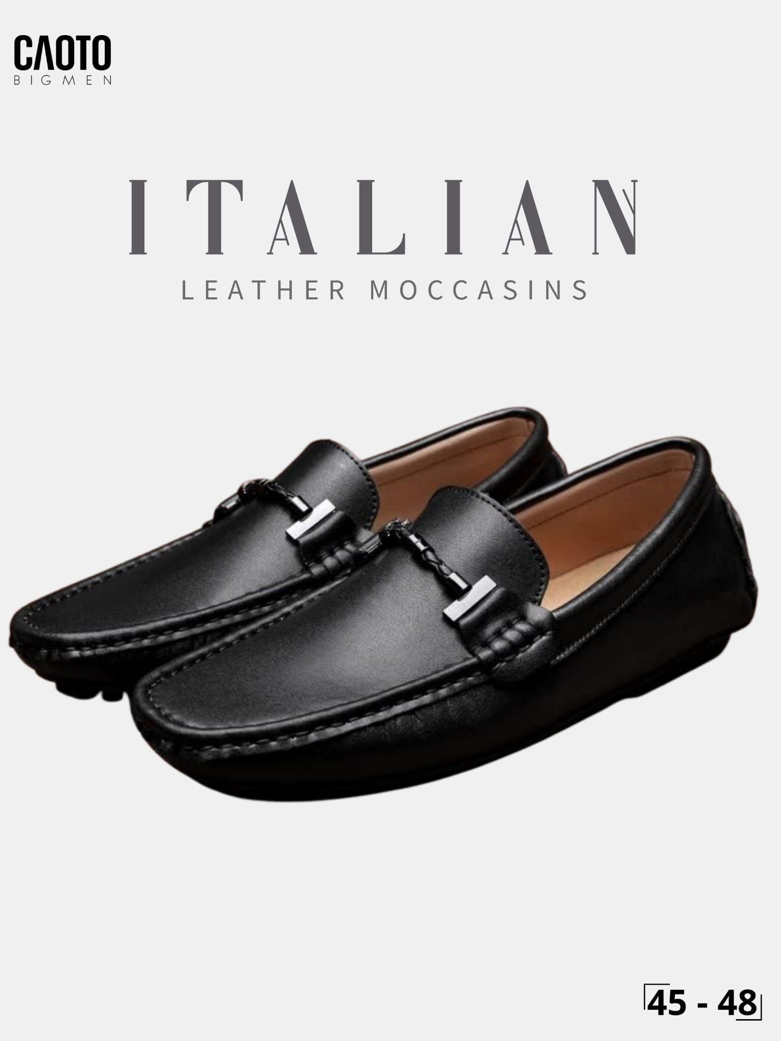  Giày Lười Nam Big Size Italian Loafers Da Mềm Moccasin Nhẹ Chân Màu Đen Size 45 - 48 