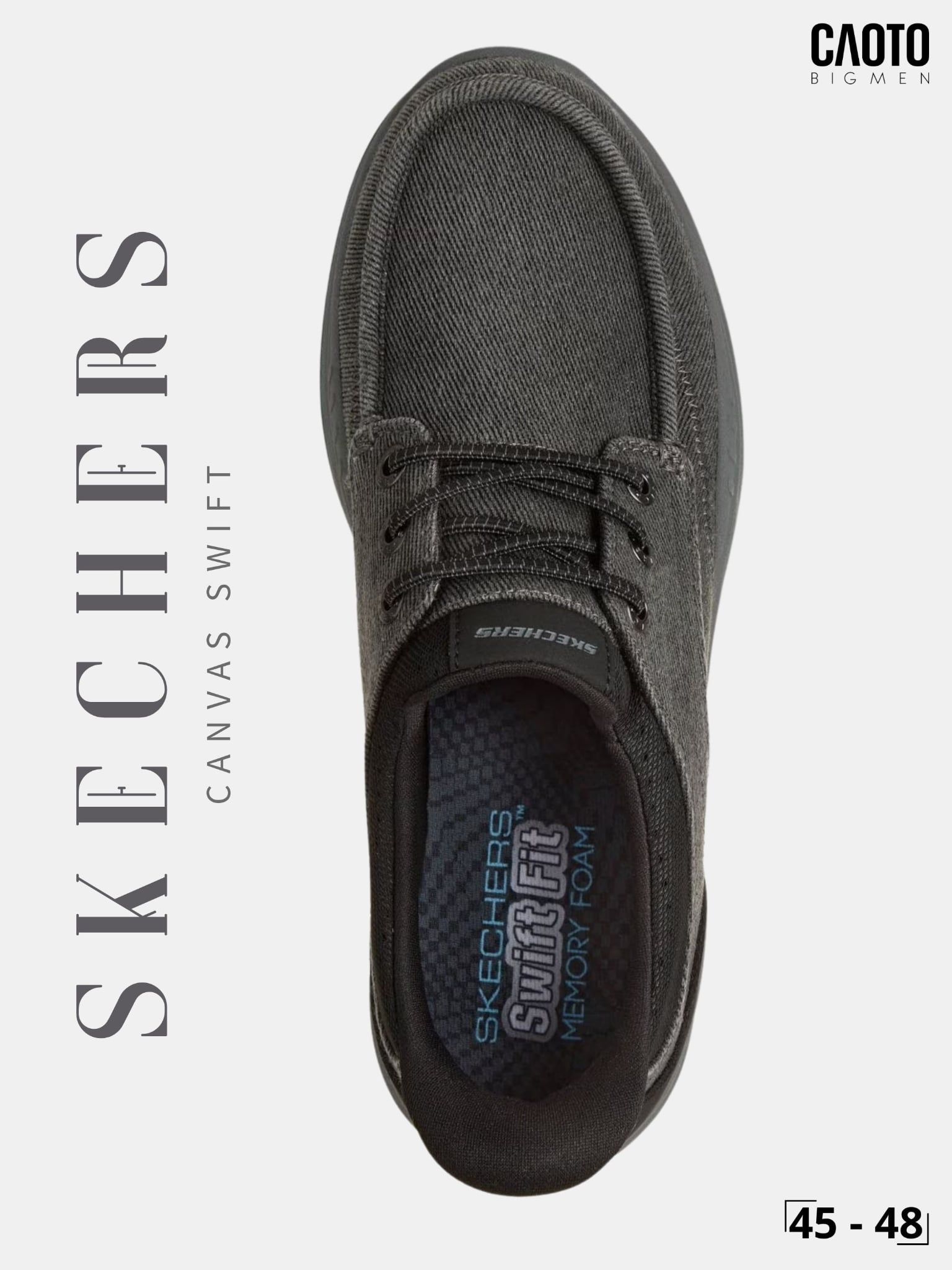  Giày Sneaker Nam Big Size Skechers Canvas Swift Fit Low Black Êm Chân Size 45 - 48 