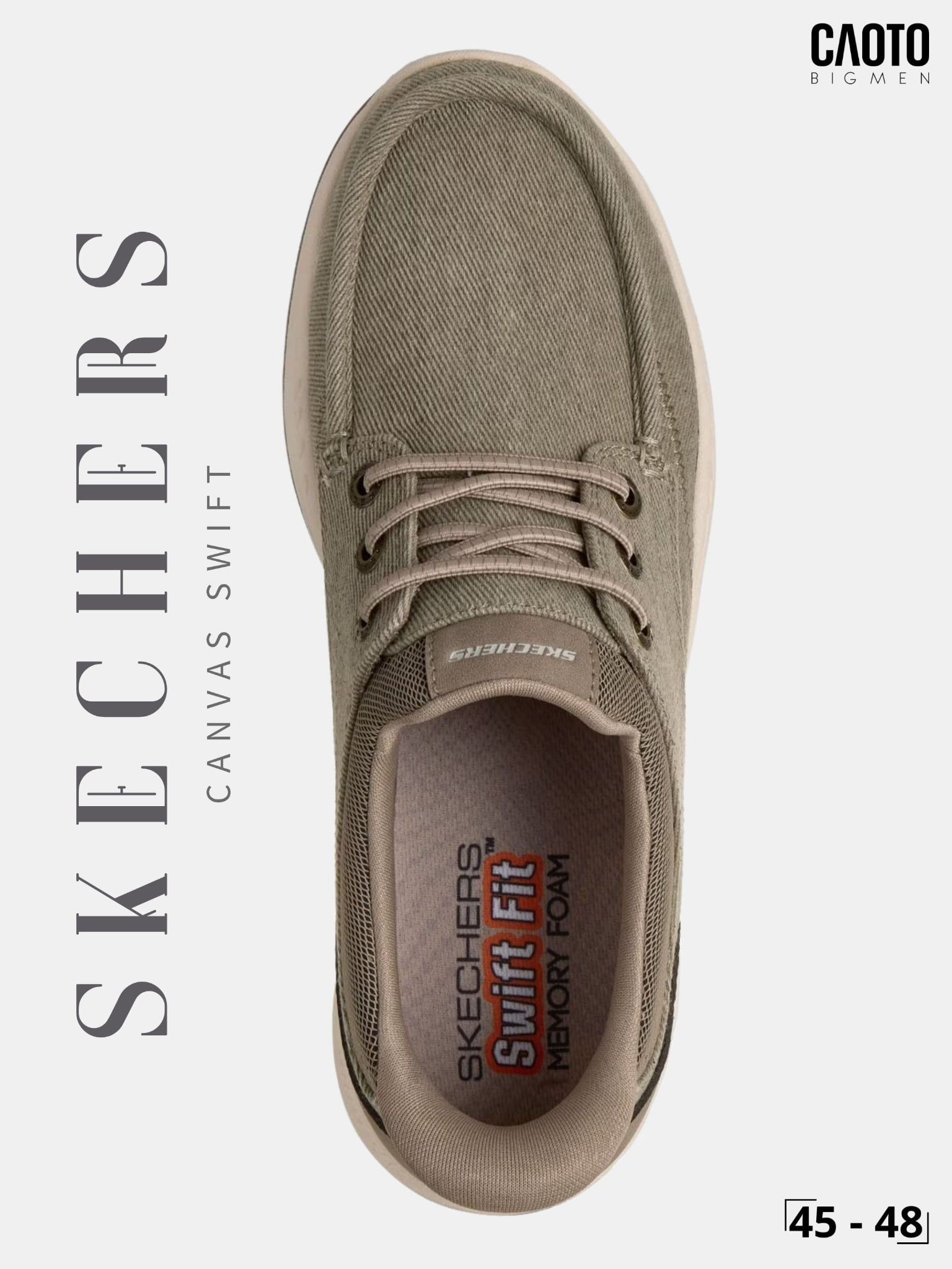  Giày Sneaker Nam Big Size Skechers Canvas Swift Fit Low Taupe Nâu Xám Êm Chân Size 45 - 48 