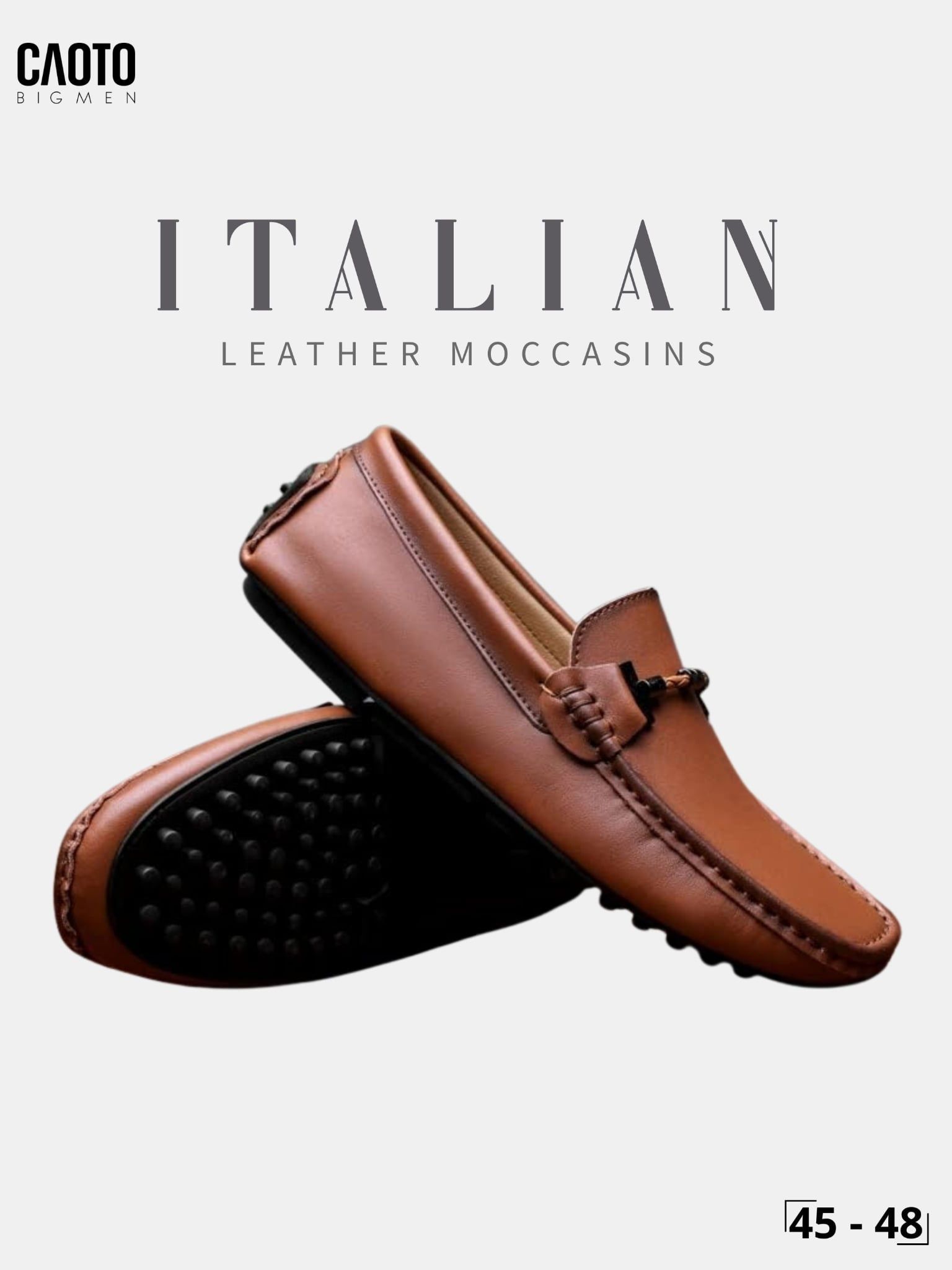  Giày Lười Nam Big Size Italian Loafers Da Mềm Moccasin Nhẹ Chân Màu Nâu Size 45 - 48 