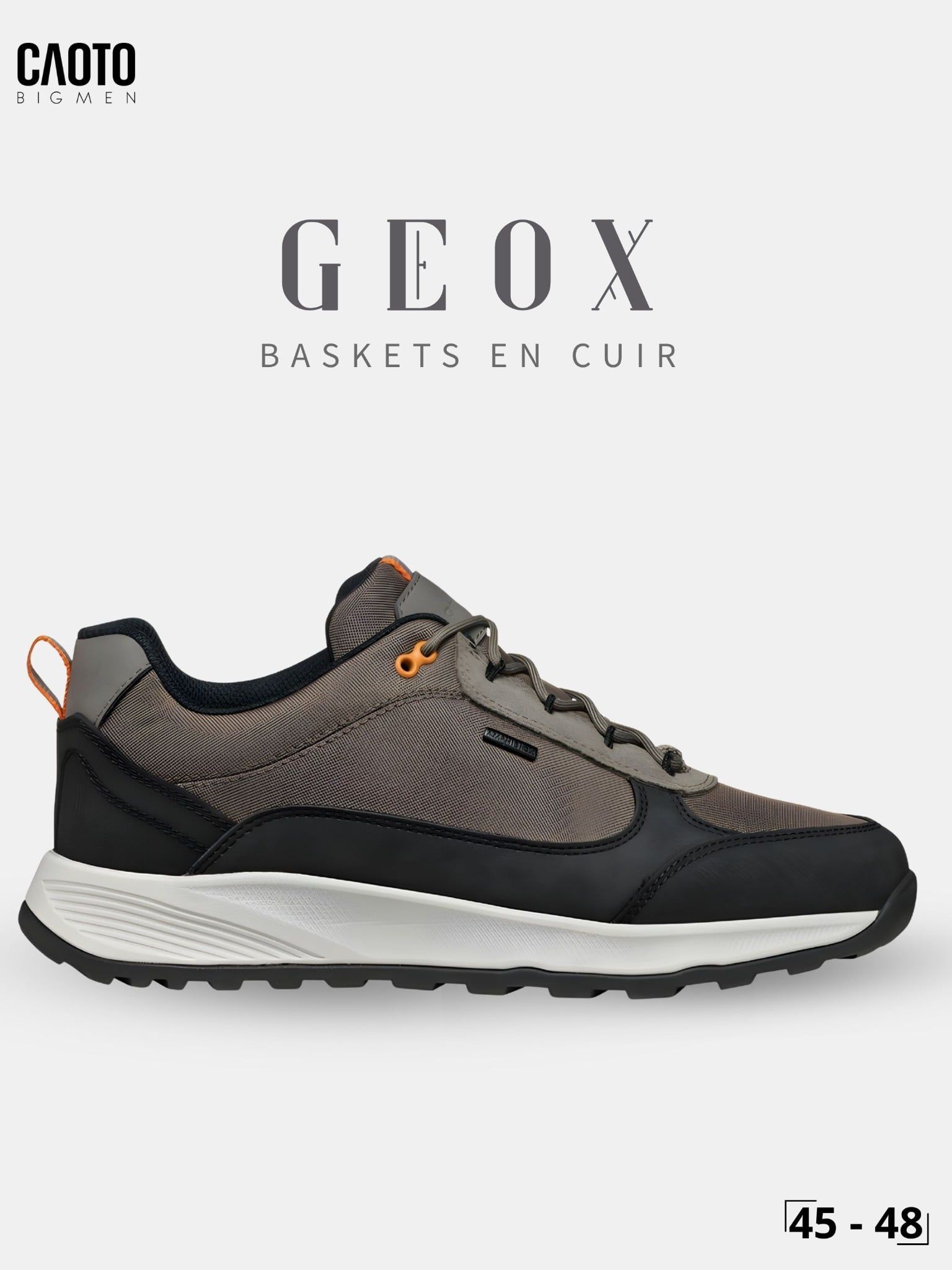 Giày Sneakers Nam Big Size Baskets - En Cuir Geox Taupe Thoáng Khí Size 45 - 48 