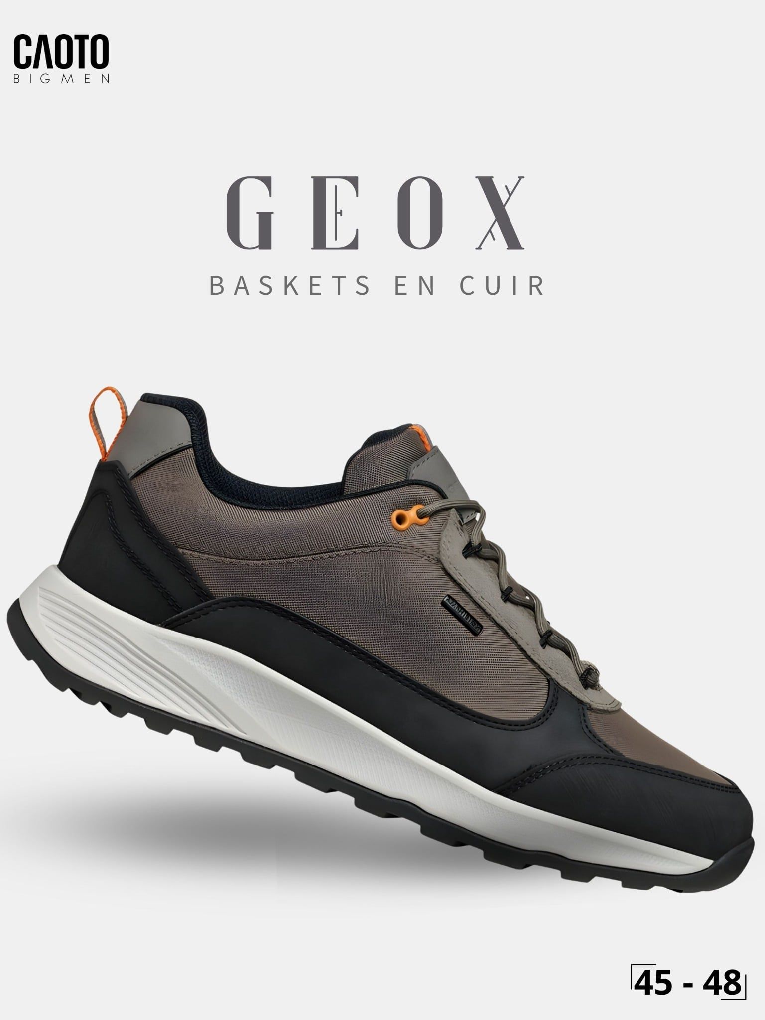  Giày Sneakers Nam Big Size Baskets - En Cuir Geox Taupe Thoáng Khí Size 45 - 48 