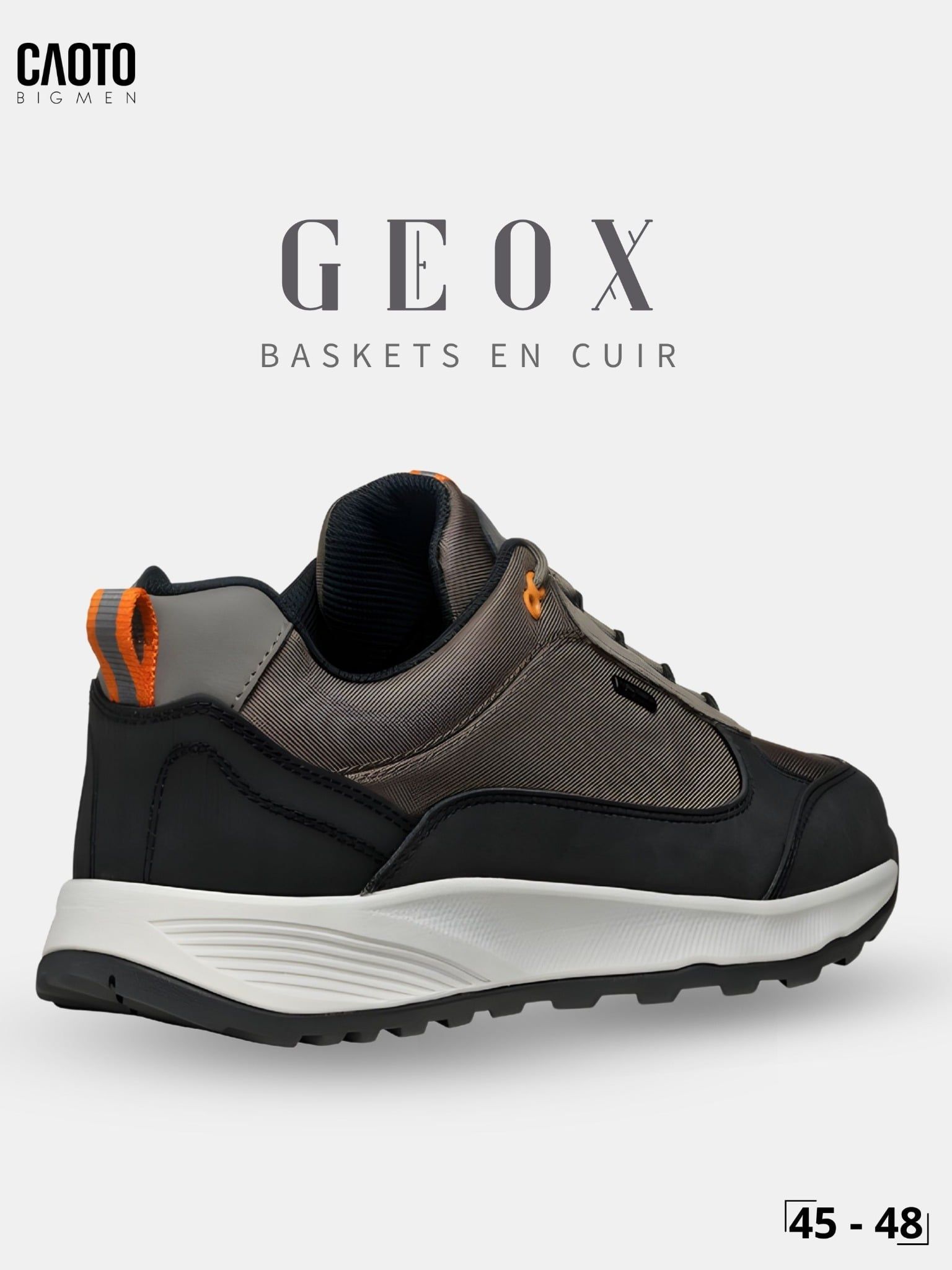  Giày Sneakers Nam Big Size Baskets - En Cuir Geox Taupe Thoáng Khí Size 45 - 48 