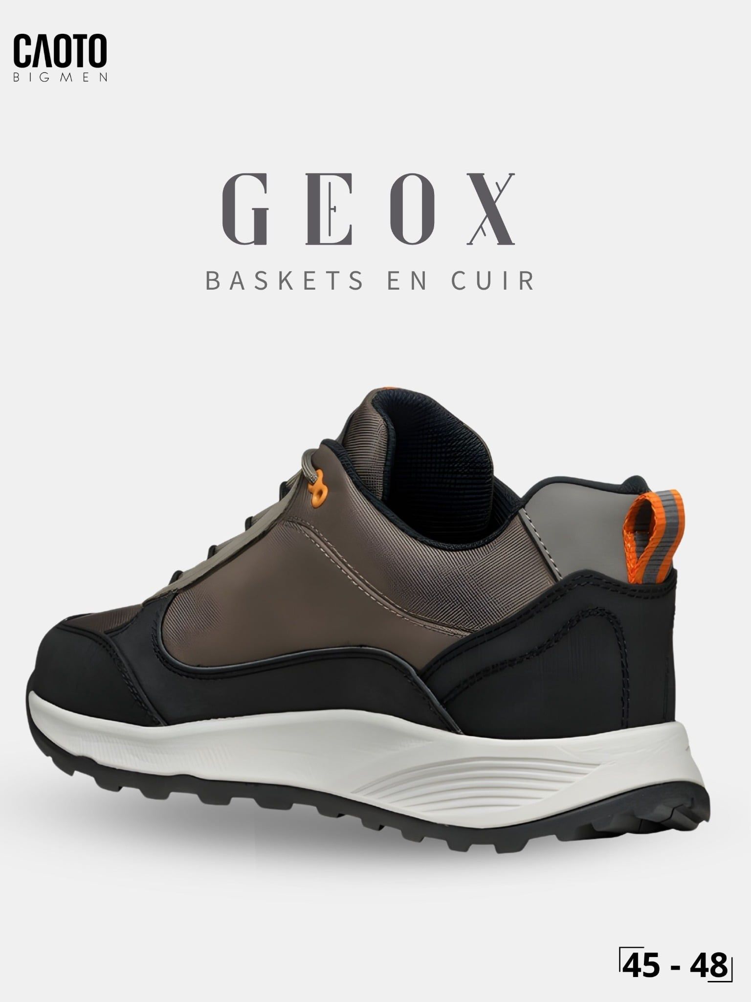  Giày Sneakers Nam Big Size Baskets - En Cuir Geox Taupe Thoáng Khí Size 45 - 48 