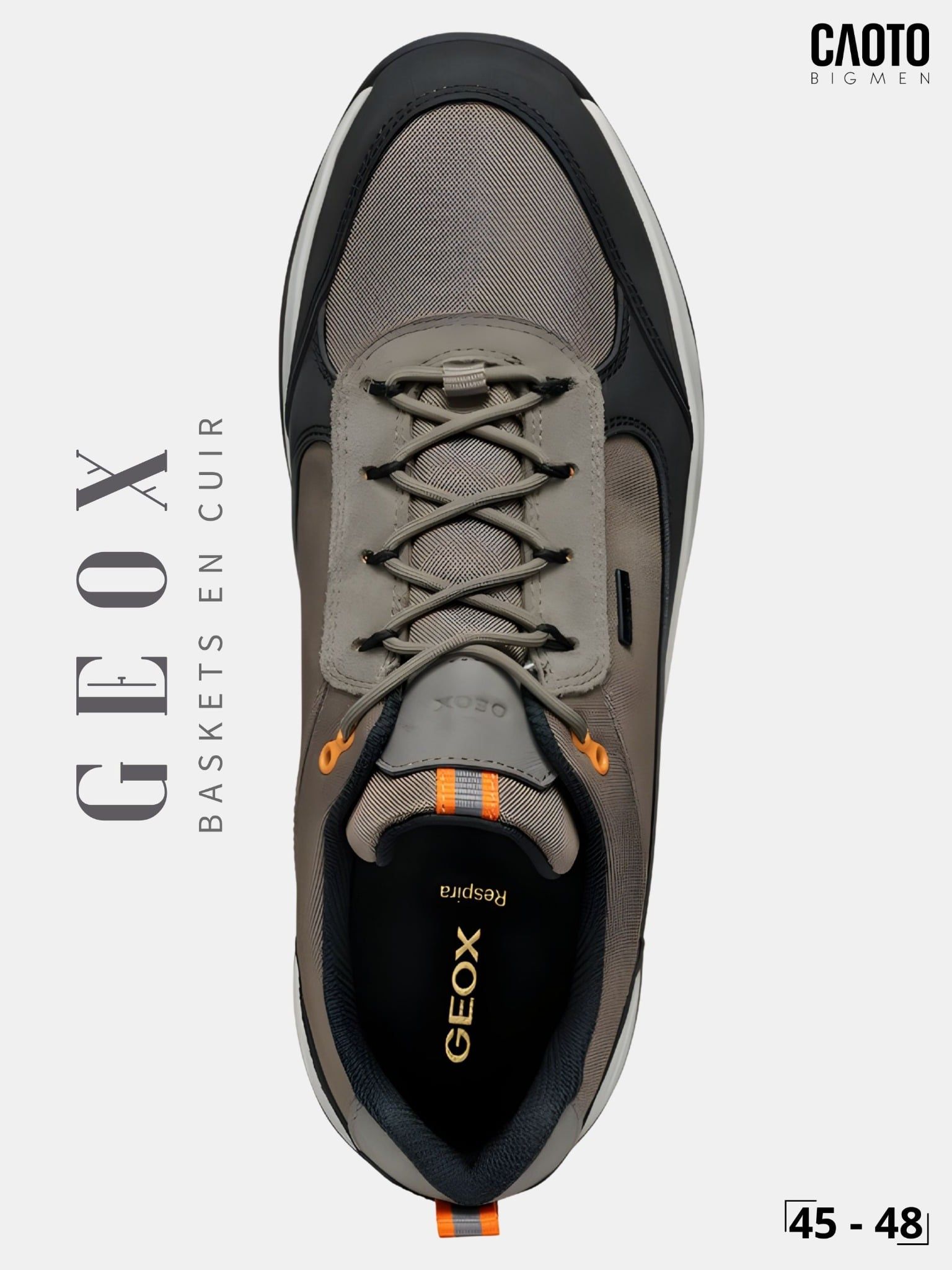  Giày Sneakers Nam Big Size Baskets - En Cuir Geox Taupe Thoáng Khí Size 45 - 48 