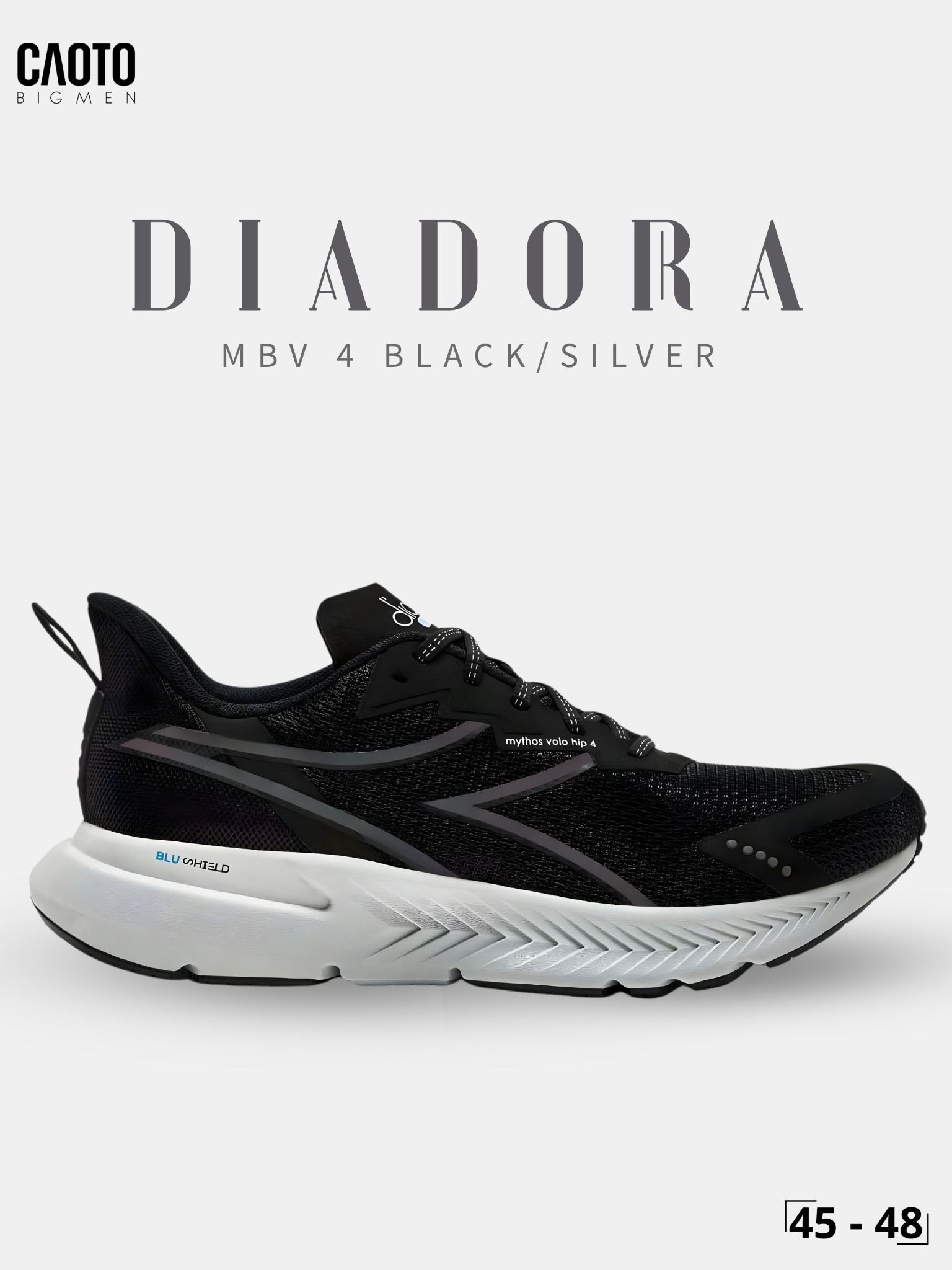  Giày Chạy Bộ Nam Big Size Diadora Mythos Blushield Volo 4 Black/silver Nhẹ, Bền Size 45 - 48 