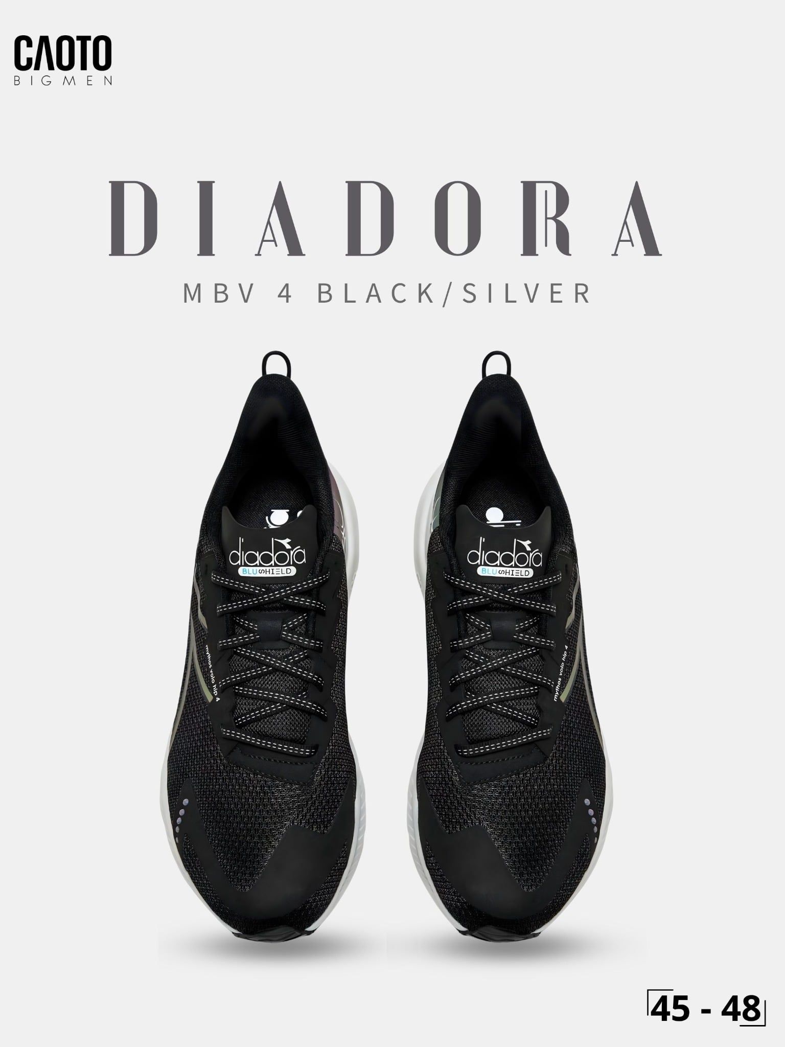  Giày Chạy Bộ Nam Big Size Diadora Mythos Blushield Volo 4 Black/silver Nhẹ, Bền Size 45 - 48 