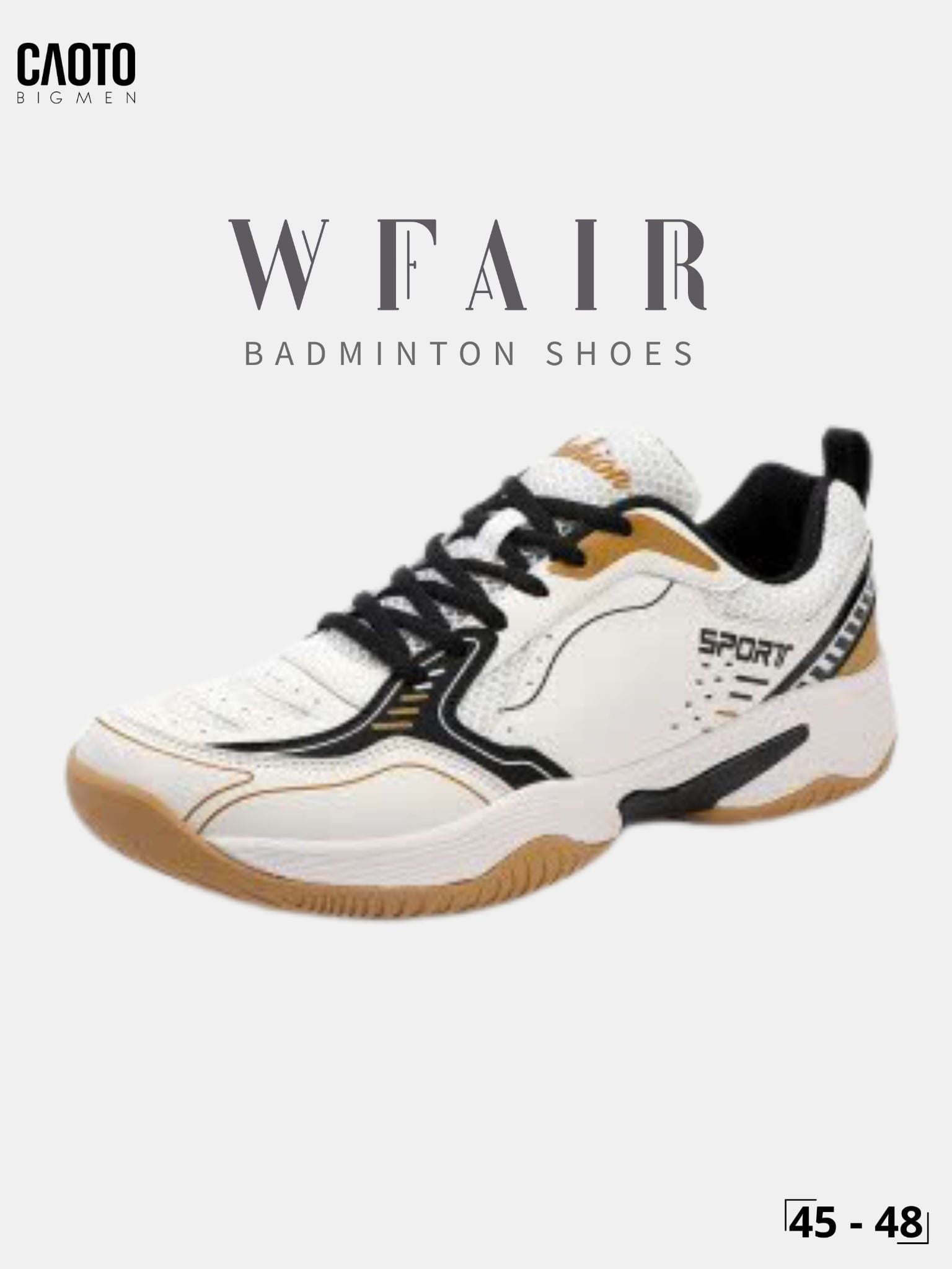  Giày Cầu Lông Nam Big Size WFAIR All Court Omni Court Đệm Êm Thể Thao Trắng Đen Size 45 - 48 