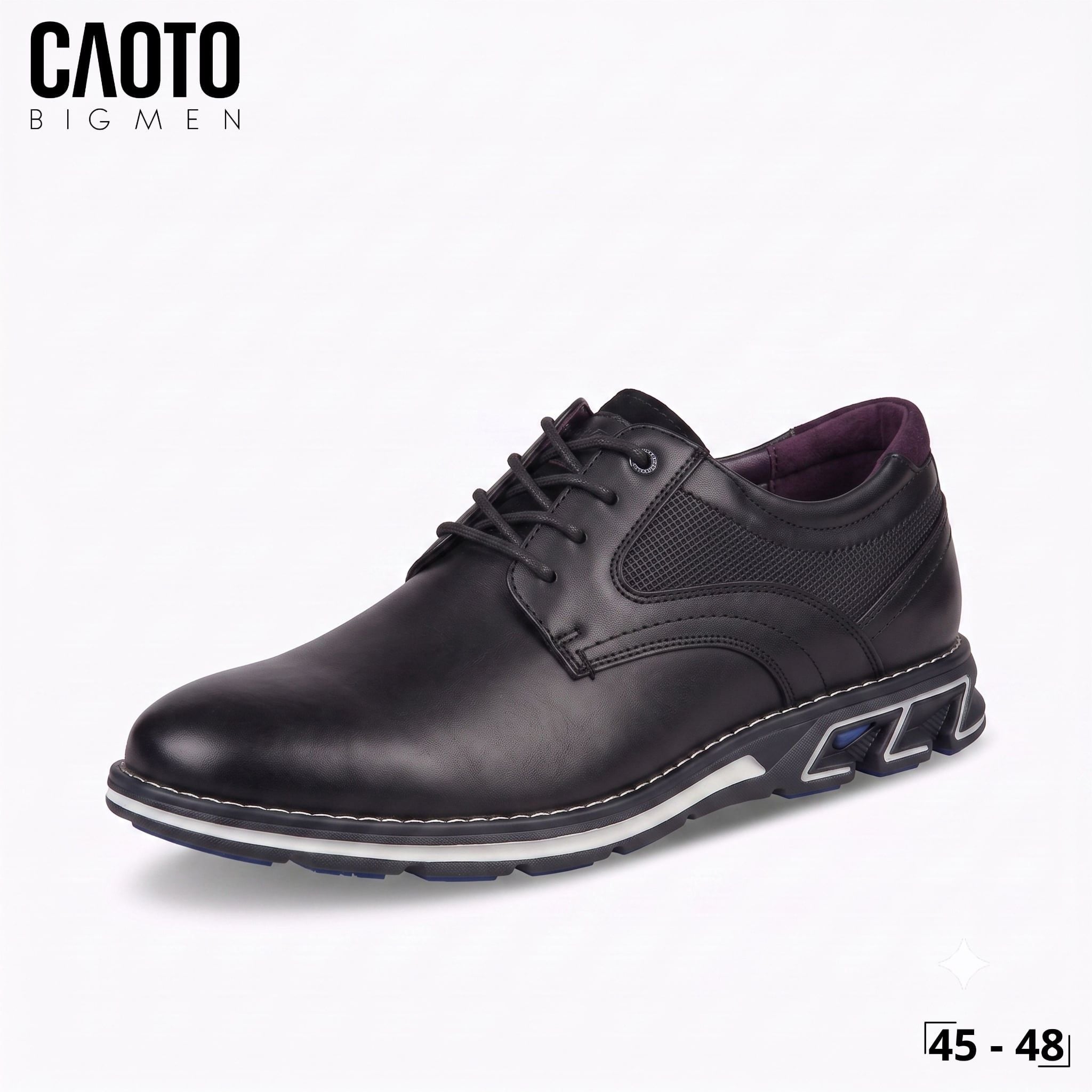  Giày Tây Mam Bigsize Oxford Derby Buộc Dây Da PU Êm Chân Đi Làm Công Sở Màu Đen Size 45 - 48 