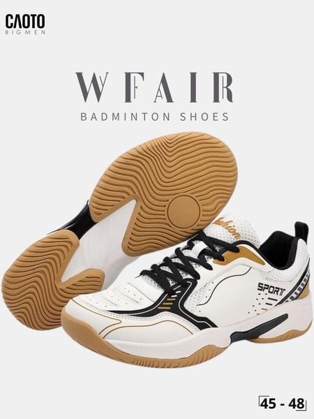  Giày Cầu Lông Nam Big Size WFAIR All Court Omni Court Đệm Êm Thể Thao Trắng Đen Size 45 - 48 