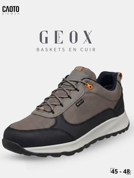  Giày Sneakers Nam Big Size Baskets - En Cuir Geox Taupe Thoáng Khí Size 45 - 48 
