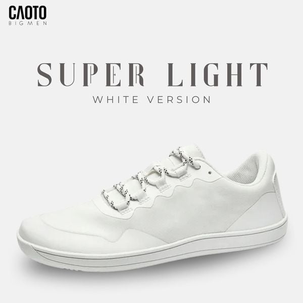 Giày sneaker nam big size Super Light White Version màu trắng tối giản.