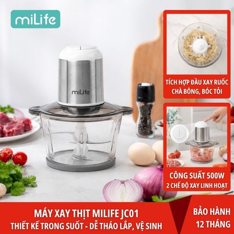 Máy xay thịt miLife JC01 500W kèm lưỡi đánh bông ruốc, bóc tỏi