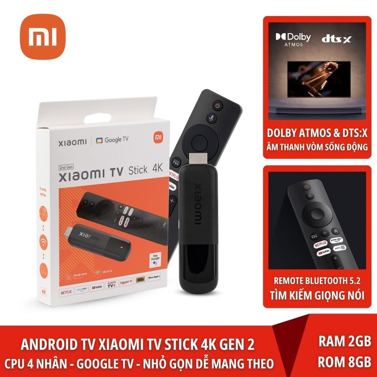 Android TV Xiaomi Mi TV stick 4K 2nd Gen Quốc Tế Tiếng Việt