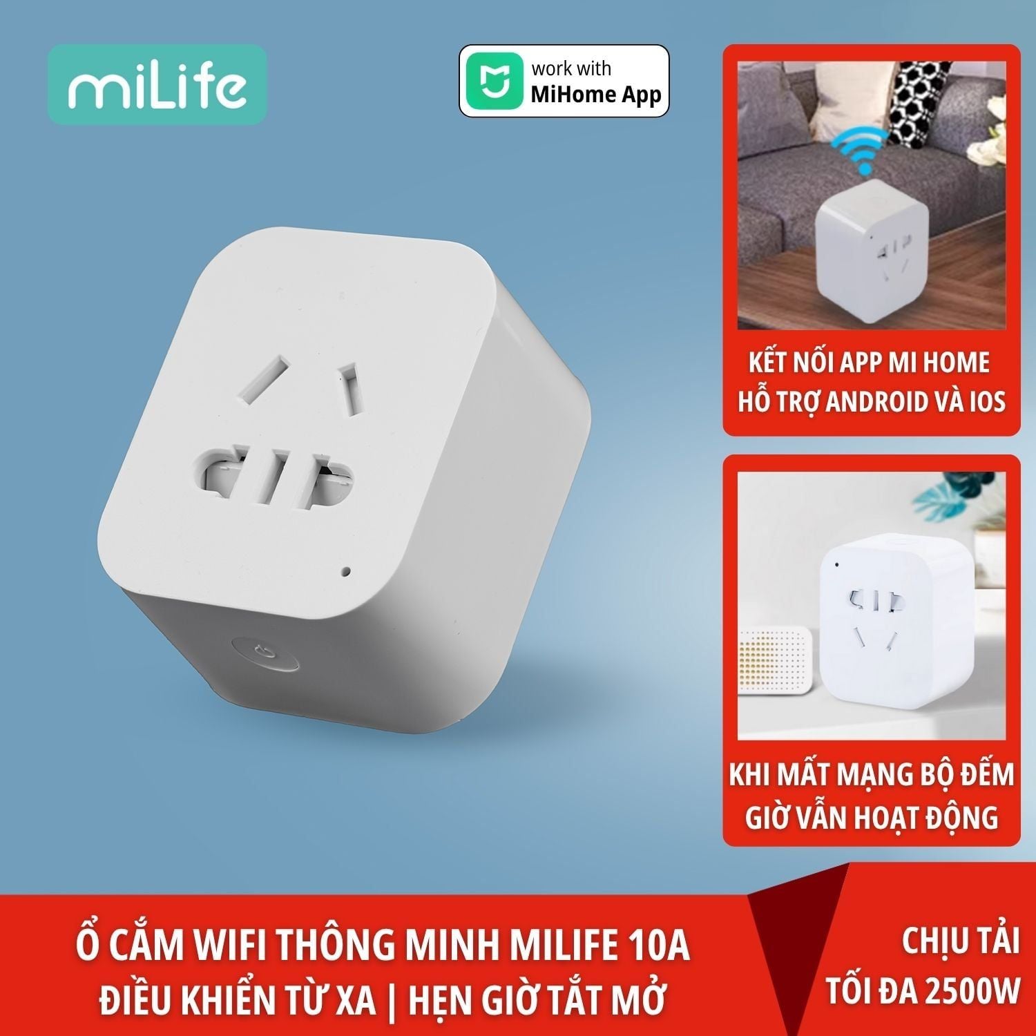 Ổ cắm thông minh miLife 10A app mihome