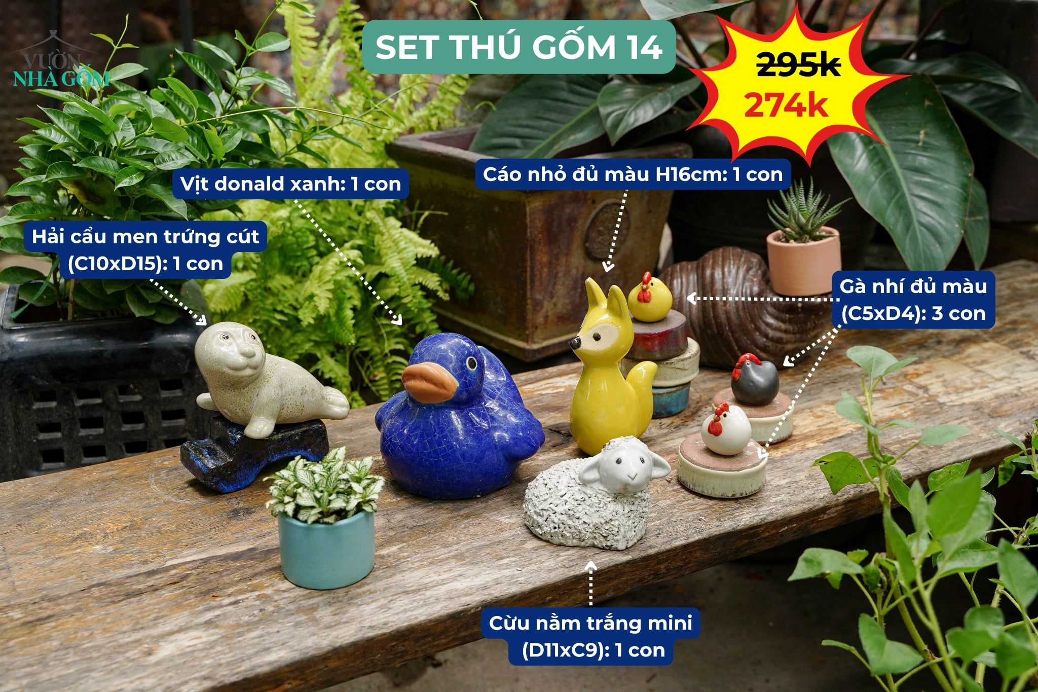  Combo Thú Gốm Trang Trí, Quà Tặng Bạn Bè - combo với giá ưu đãi 