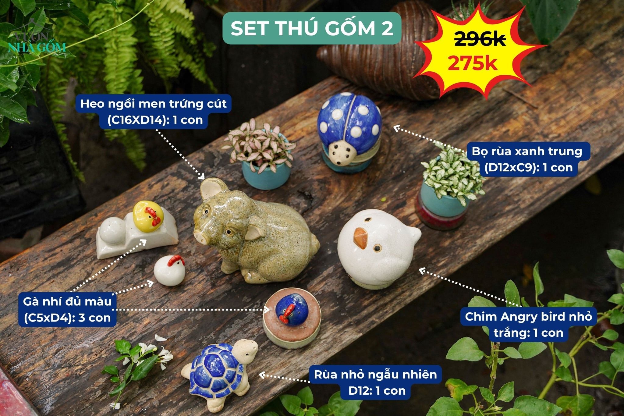  Combo Thú Gốm Trang Trí, Quà Tặng Bạn Bè - combo với giá ưu đãi 