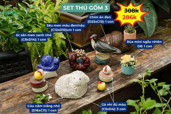  Combo Thú Gốm Trang Trí, Quà Tặng Bạn Bè - combo với giá ưu đãi 