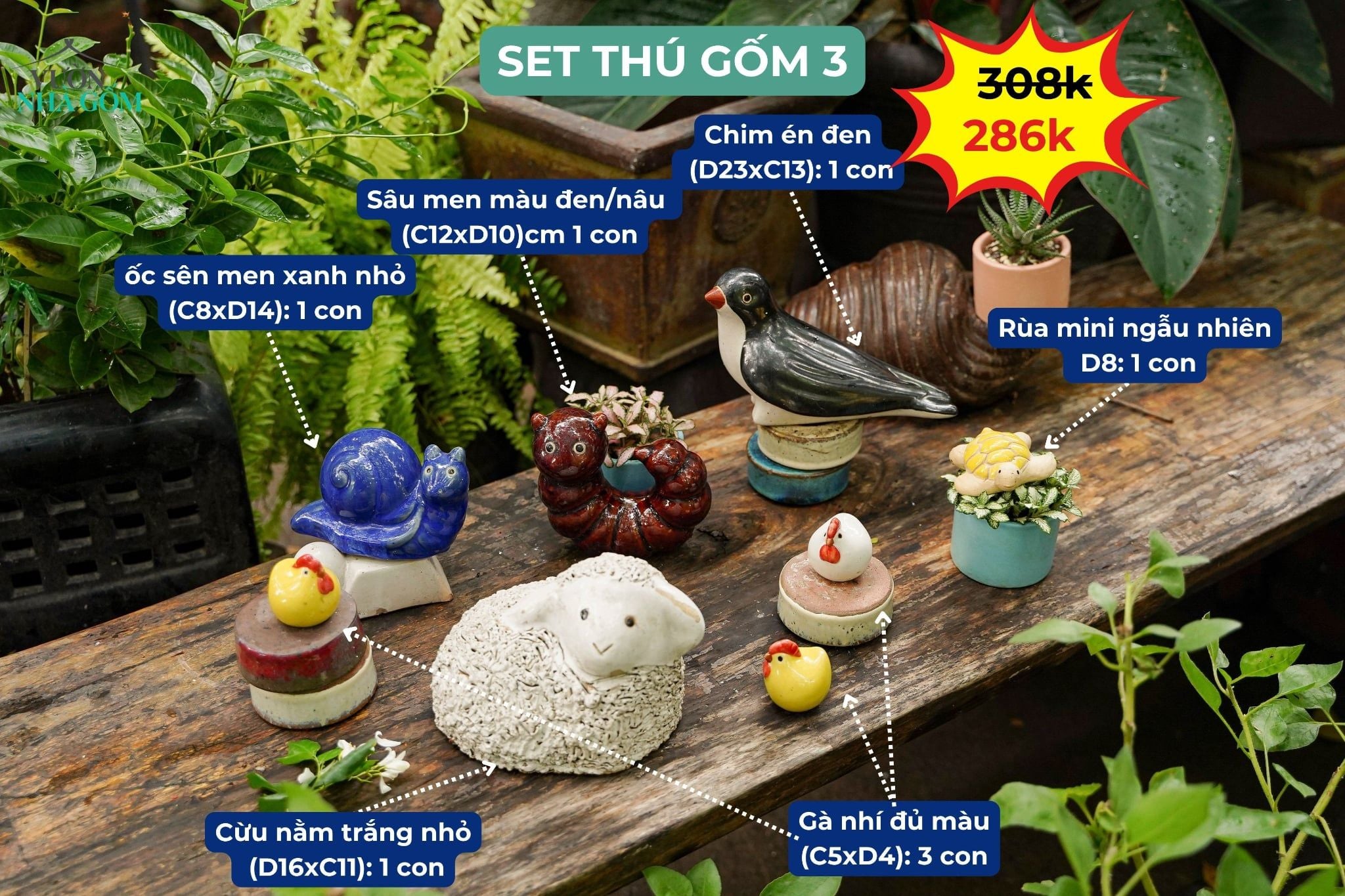  Combo Thú Gốm Trang Trí, Quà Tặng Bạn Bè - combo với giá ưu đãi 