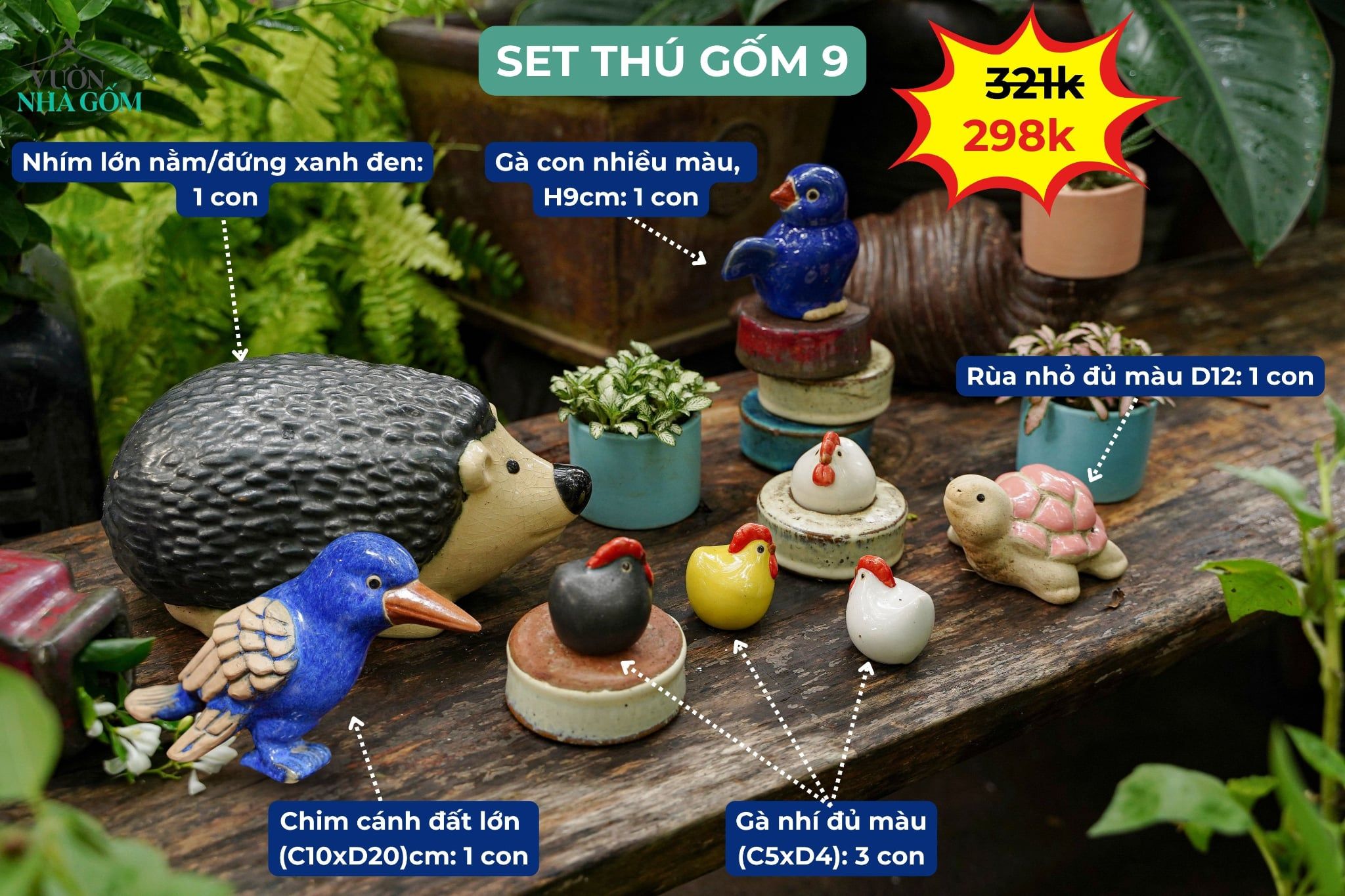  Combo Thú Gốm Trang Trí, Quà Tặng Bạn Bè - combo với giá ưu đãi 