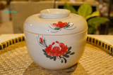  Thố Gốm 16cm Vẽ Tay Bông Đỏ – Vườn Nhà Gốm – Thố Đựng Mỡ, Cơm, Canh. 