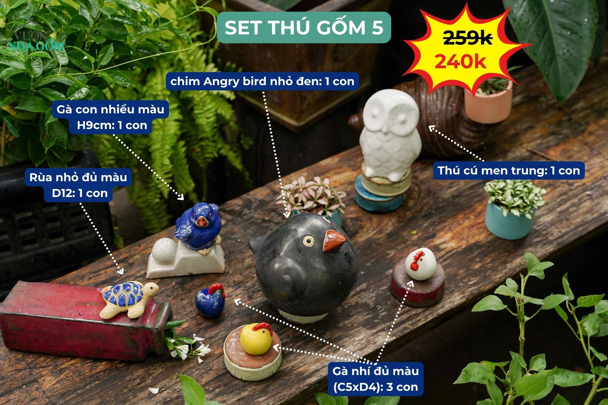  Combo Thú Gốm Trang Trí, Quà Tặng Bạn Bè - combo với giá ưu đãi 