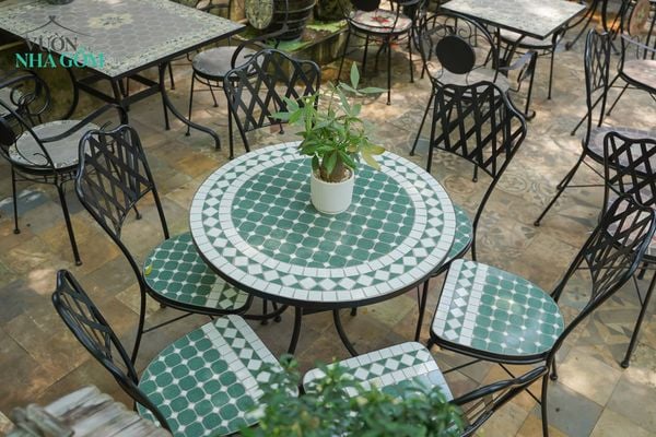  Bộ Bàn Ghế Tròn Xanh Lá 80cm - Bàn Ghế Mosaic Hiện Đại, Phù Hợp 6 người. 