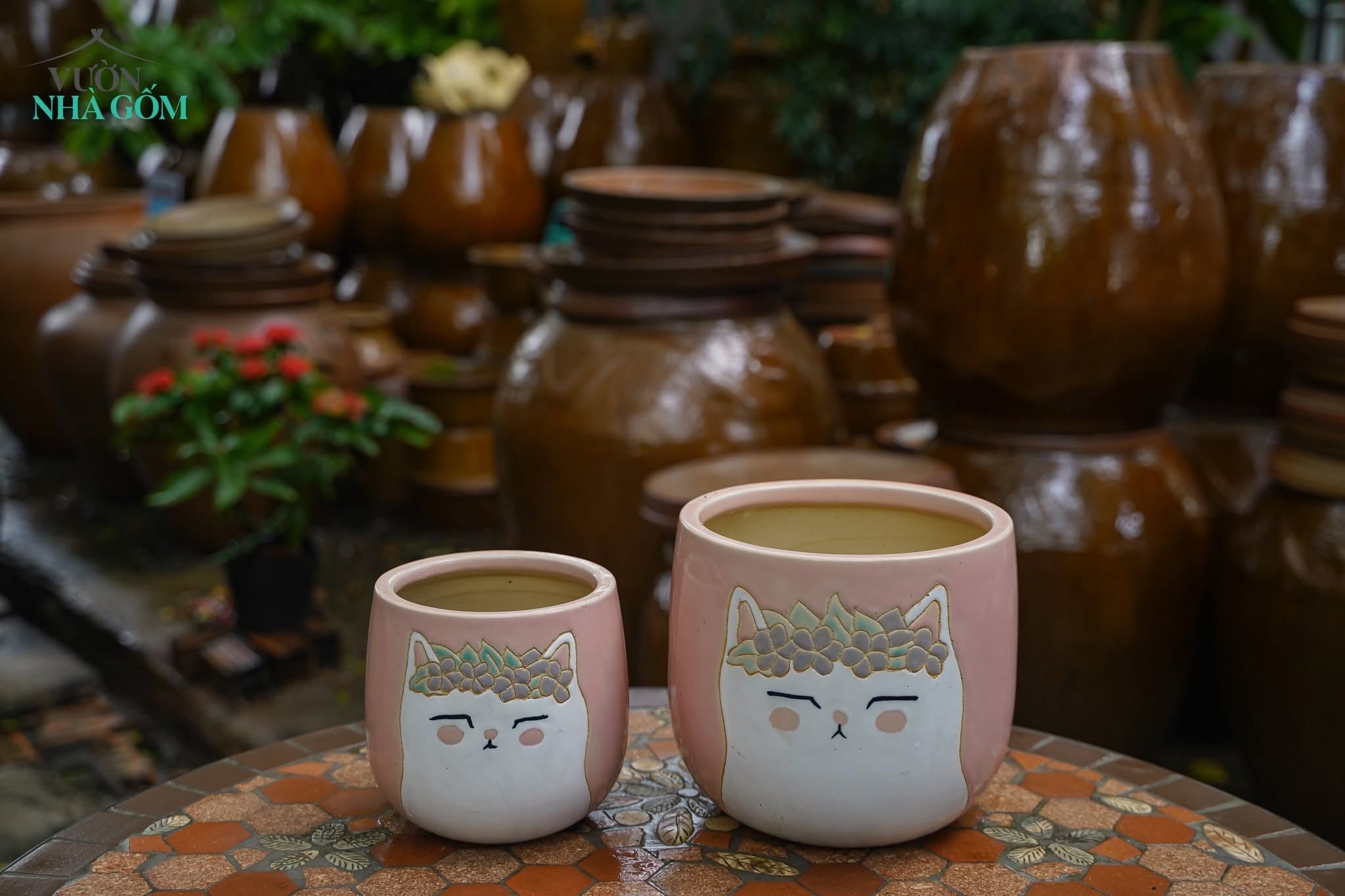  Chậu Mèo Hồng Mặt Quạo, Chậu Gốm Trồng Cây Dễ Thương, 2 size tuỳ chọn. 