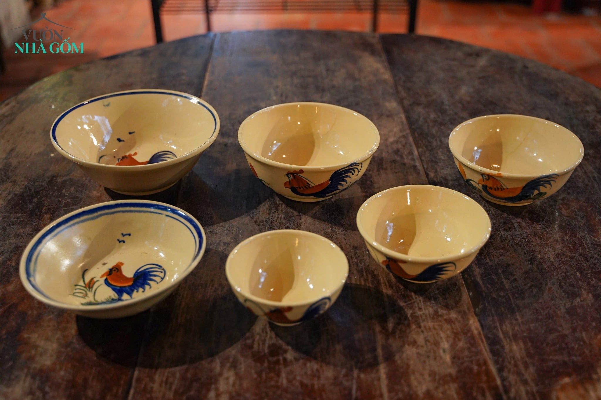  CBLT, Chén Cơm Vẽ Gà (Lò Gas) - Chén Bát Lái Thiêu - Rộng 12cm x Cao 5,5cm. 