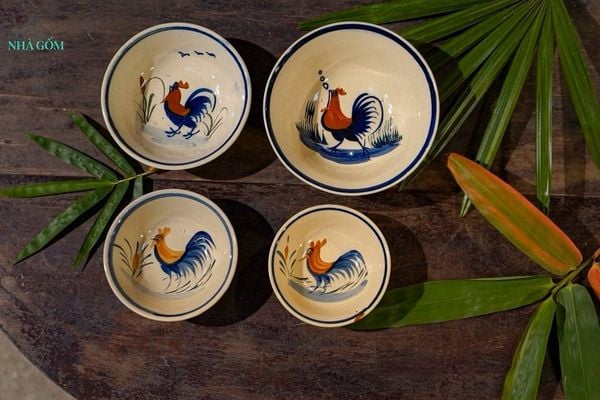  CBLT, Tô Tượng Họa Tiết Con Gà - Chén Bát Lái Thiêu - Tô Phở, Tô Canh - C7xR20cm. 