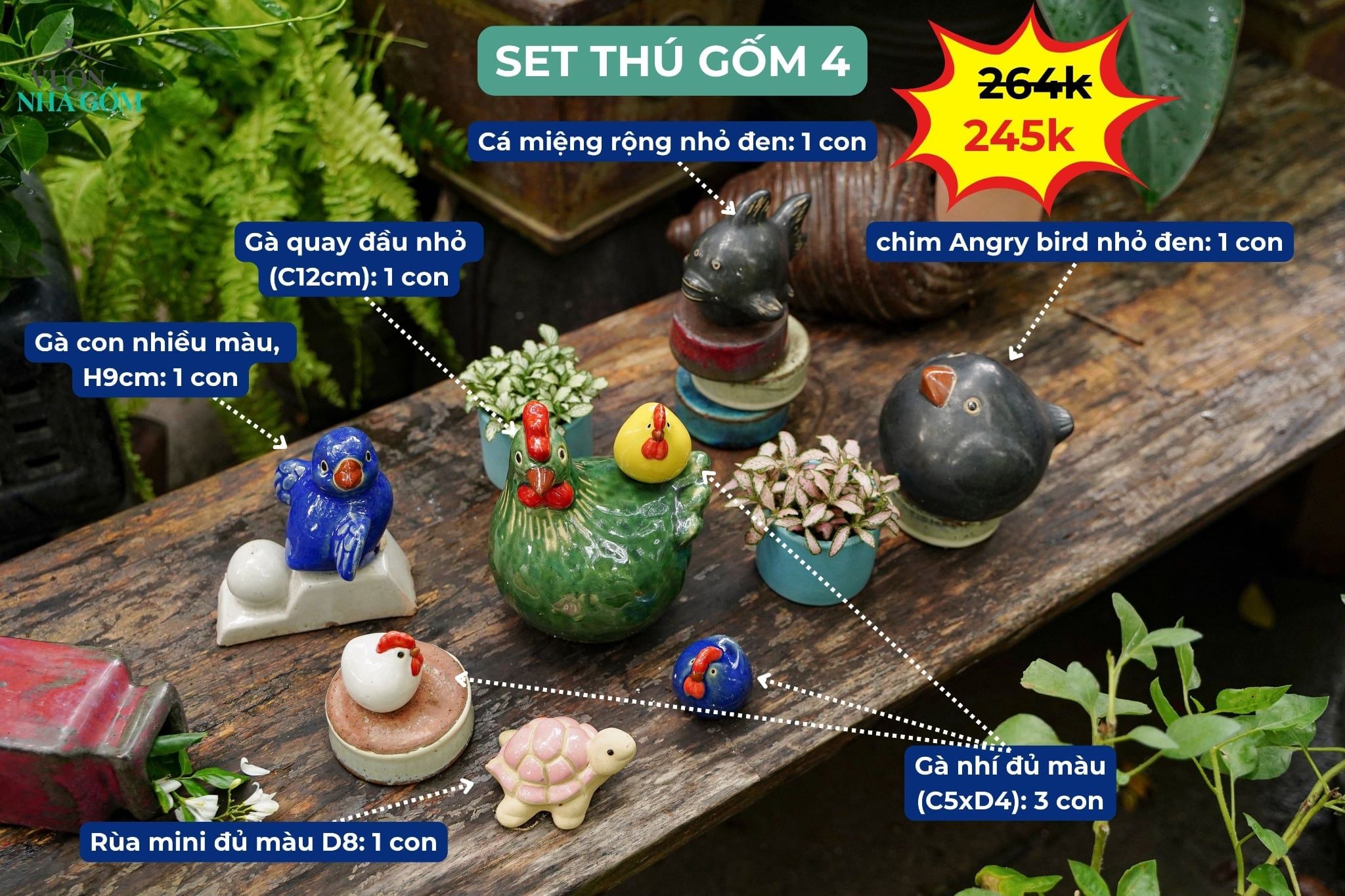  Combo Thú Gốm Trang Trí, Quà Tặng Bạn Bè - combo với giá ưu đãi 