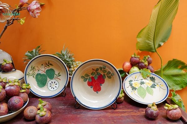  Dĩa Hảo Vẽ Trái Cây, Vẽ Tay Thủ Công, Quà Tặng Gốm Thủ Biên Mùa Trái Chín. 